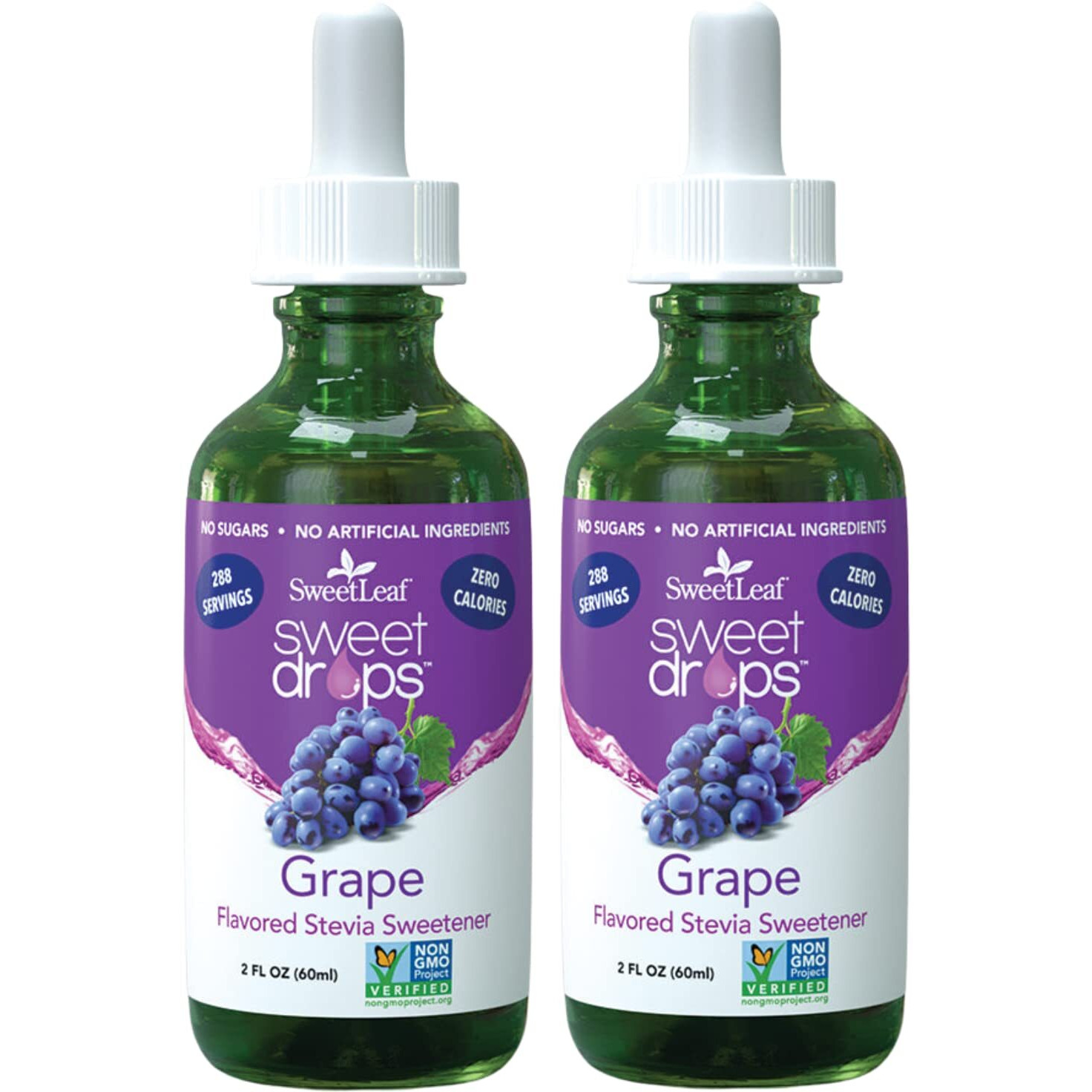 Sweetleaf Stevia Sweet Drops Grape - Liquid Stevia Drops Sweetener, Zero Calorie, Non-Gmo Stevia Liquid Sugar Substitute For Sugar-Free Sodas, Mixed Drinks, Iced Tea, 2 Fl Oz (Pack Of 2)