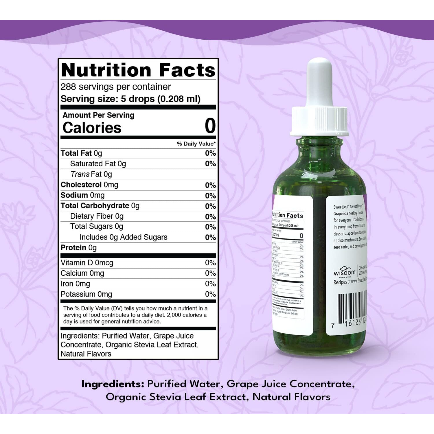 Sweetleaf Stevia Sweet Drops Grape - Liquid Stevia Drops Sweetener, Zero Calorie, Non-Gmo Stevia Liquid Sugar Substitute For Sugar-Free Sodas, Mixed Drinks, Iced Tea, 2 Fl Oz (Pack Of 2)