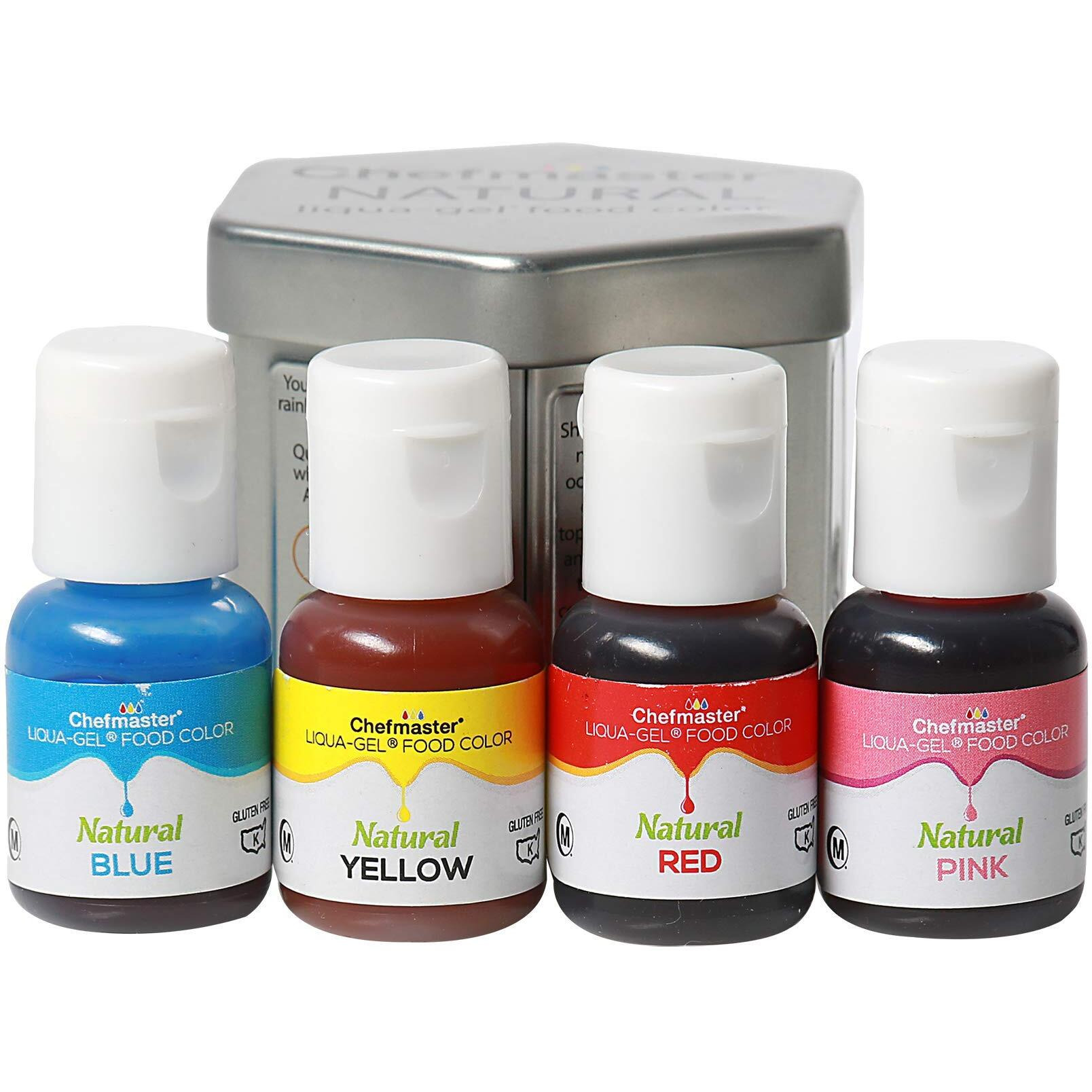 Chefmaster - Natural Liqua-Gel Food Coloring Kit - Natural Gel Food Coloring - 4 Count Pack - Plant-Based Ingredients, Naturally Vibrant Colors, Blends Easily - Made In The Usa