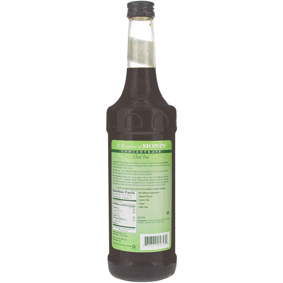 Monin - Chai Tea Concentrate, Spiced Green Tea Flavor, Natural Flavors, Great For Spiced Chai Teas, Coffee Drinks, Dessert Cocktails, And Other Culinary Creations, Non-Gmo, Gluten-Free (750 Ml)