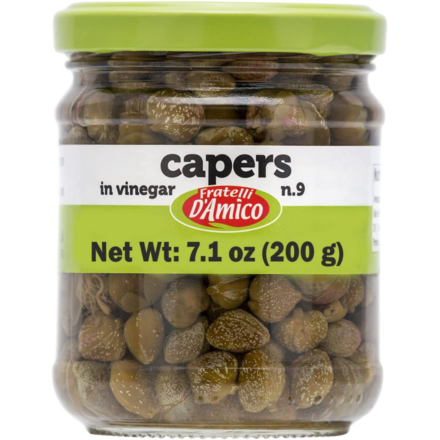 Capers, 9, Premium Quality Italian Capers In Brine, Jar, 7.1 Oz (200G), Product Of Italy, Fratelli D'Amico