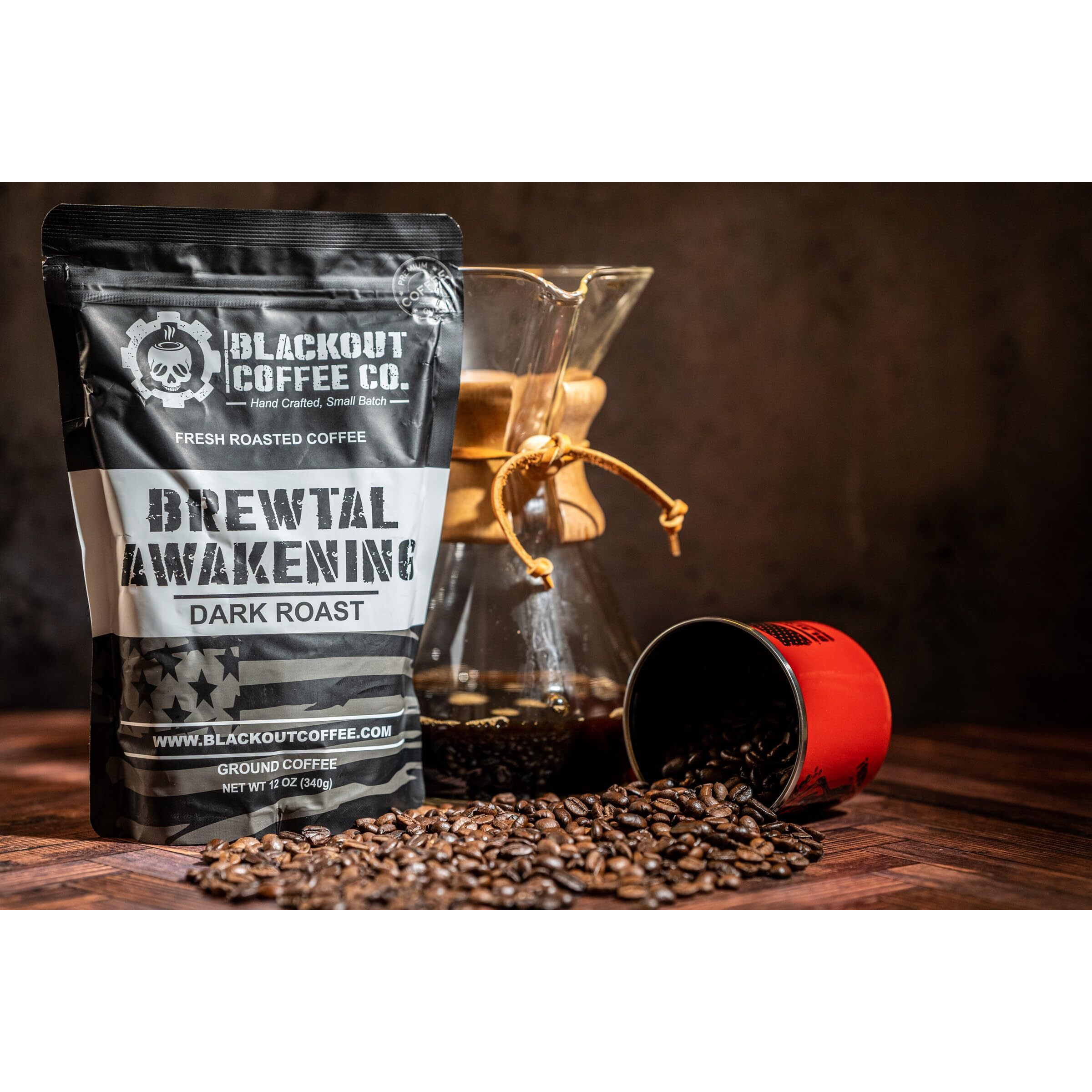 Blackout Coffee, Brewtal Awakening Dark Roast Coffee, High Caffeine, Bold, Rich, Aromatic, Strong & Flavored Coffee Beans, Fresh Roasted In The Usa - 12 Oz Bag (Whole Bean Coffee)