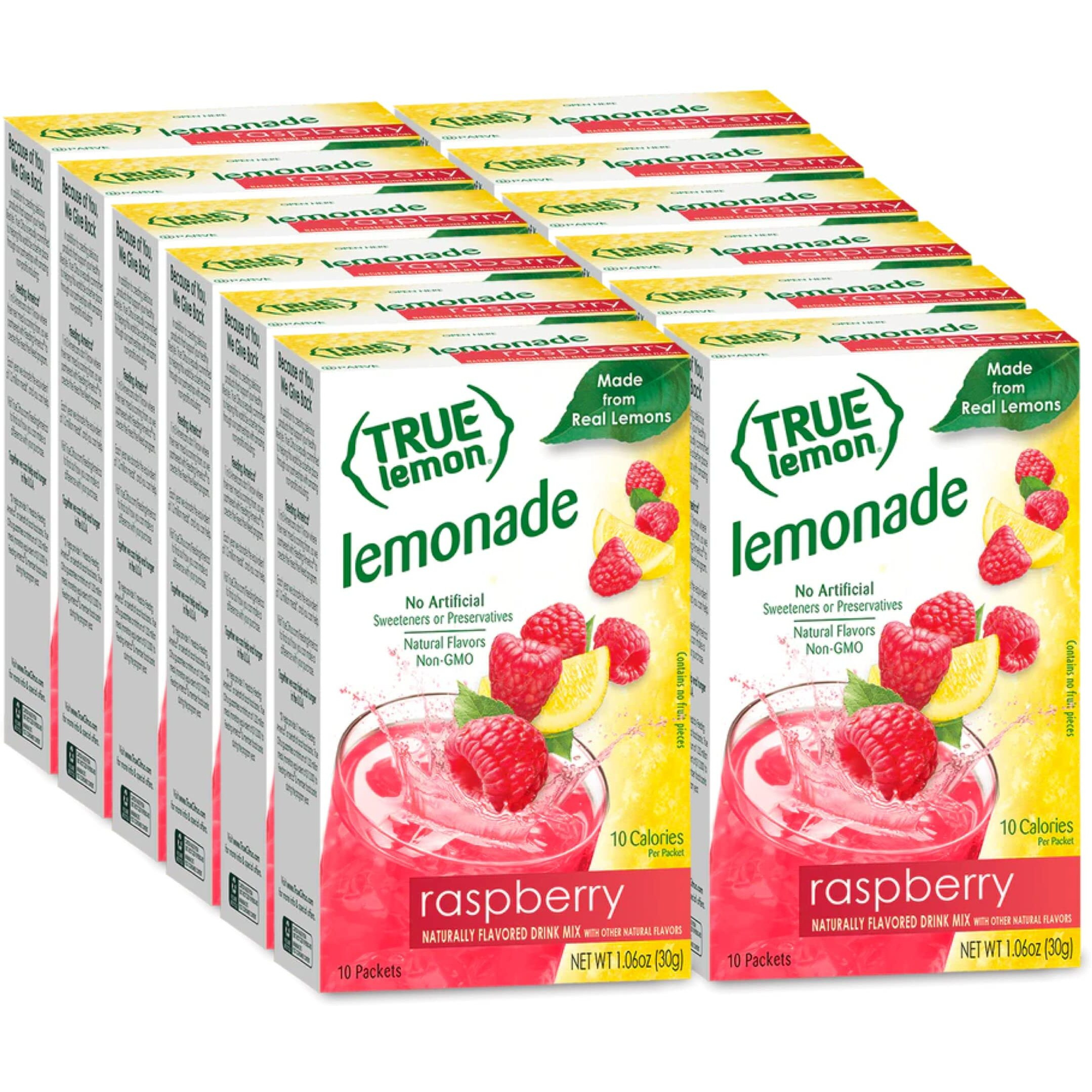 True Citrus Raspberry Flavored Lemonade Drink Mix, Non Gmo, 10 Counts, 1.06 Ounces (Pack Of 12)