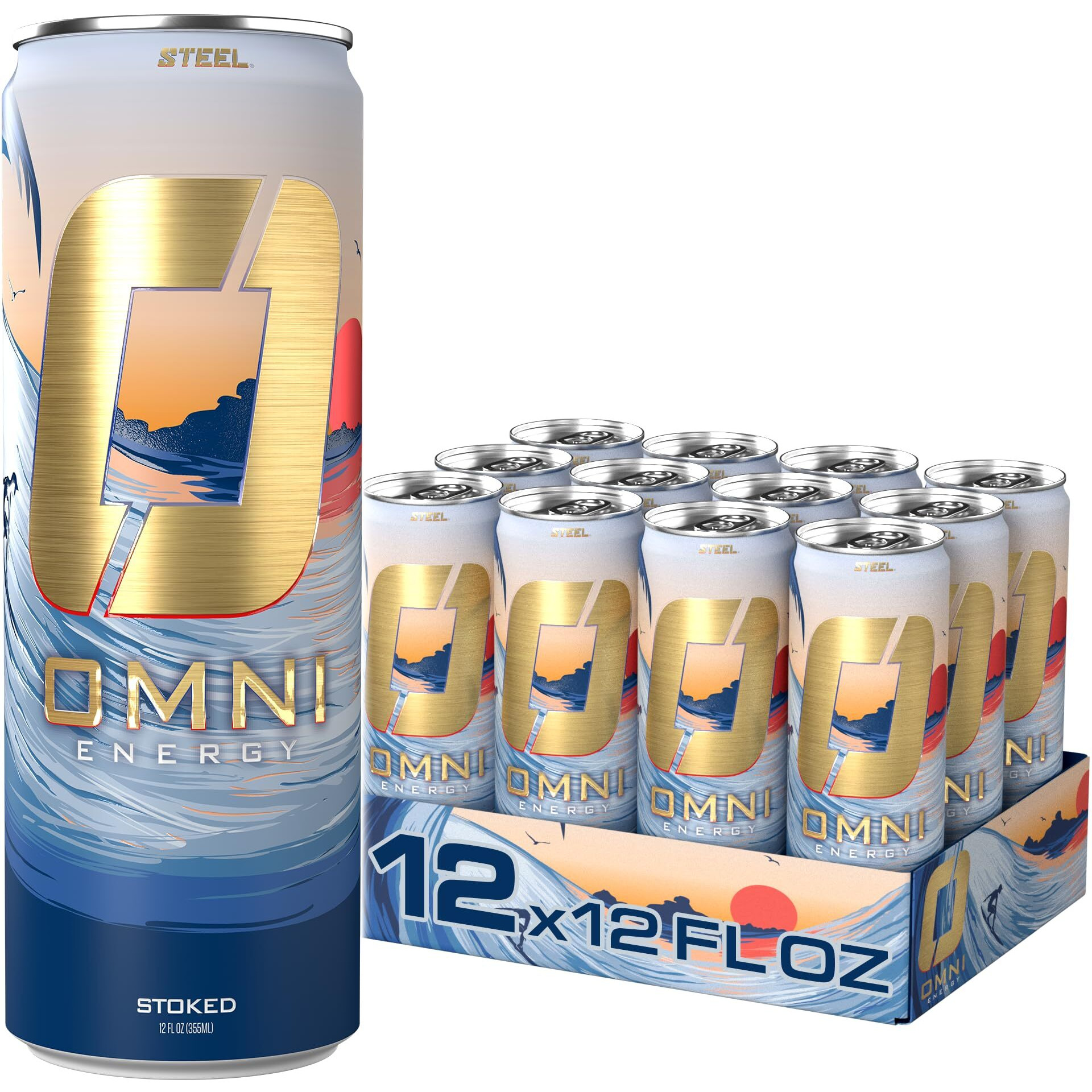 Omni Energy Drink Stoked 12 Oz (Pack Of 12) | Contains 200Mg Natural Caffeine, B Vitamins, Coq10, Ginger Root Extract | Sugar-Free, Low Calorie, Energy Drink For All-Day Vitality