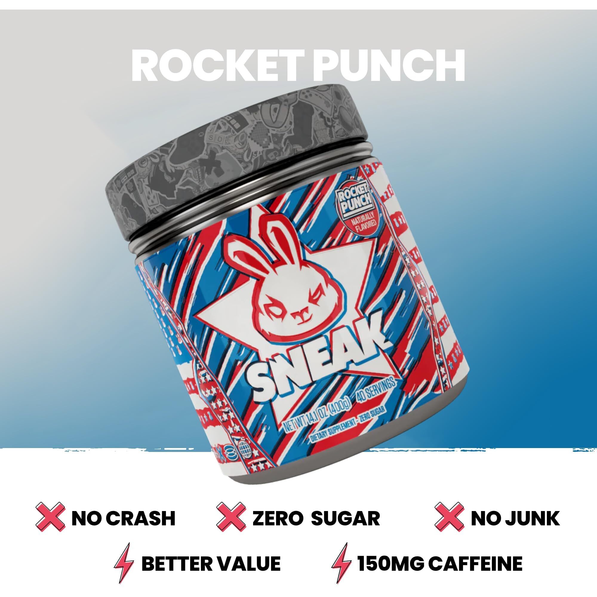 Sneak Energy Drink Powder | Rocket Punch | No Sugar. No Nasties. Just Natural Caffeine, Focus-Boosting Nootropics | 40 Servings