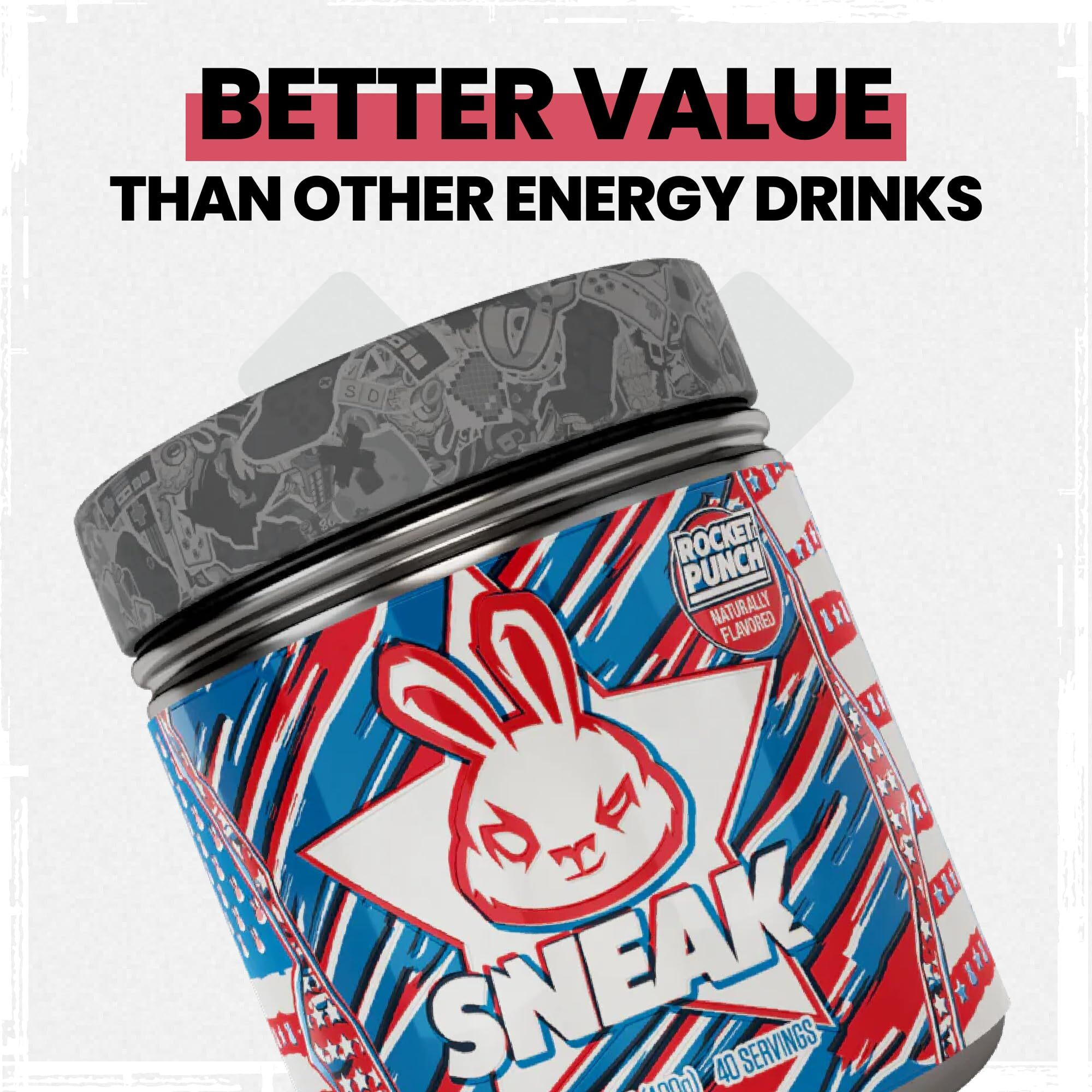 Sneak Energy Drink Powder | Rocket Punch | No Sugar. No Nasties. Just Natural Caffeine, Focus-Boosting Nootropics | 40 Servings