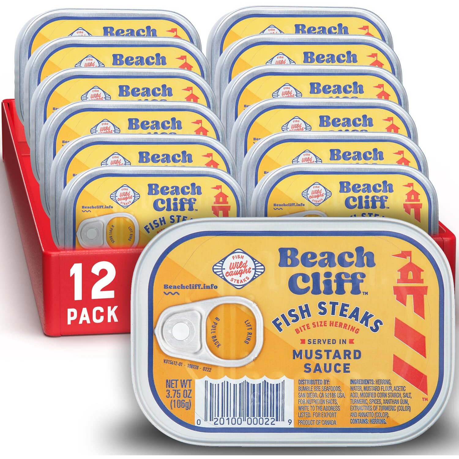 Beach Cliff Wild Caught Fish Steaks In Mustard Sauce, 3.75 Oz Can (Pack Of 12) - 17G Protein Per Serving - Gluten Free, Keto Friendly - Great For Pasta & Seafood Recipes