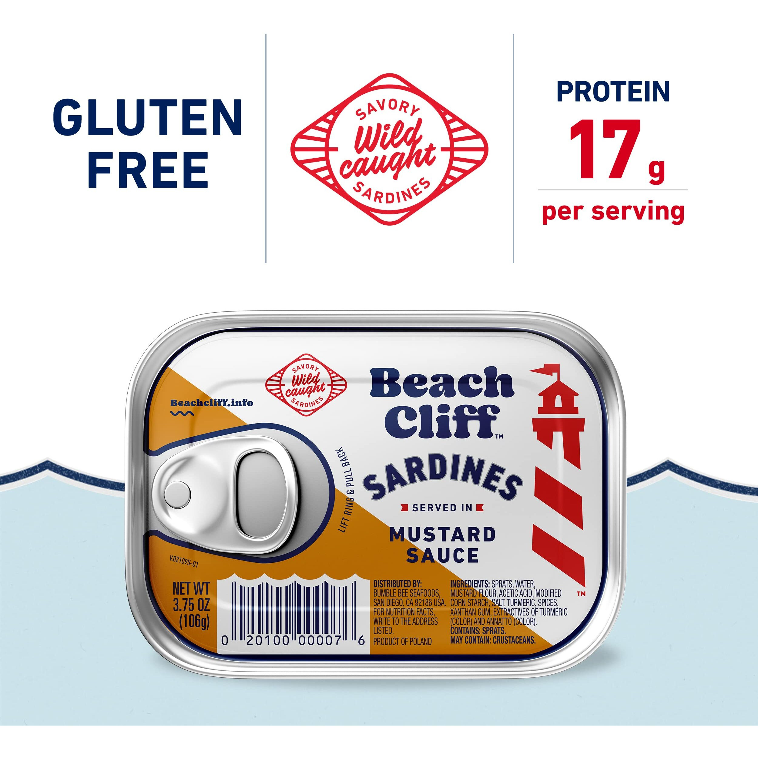 Beach Cliff Wild Caught Fish Steaks In Mustard Sauce, 3.75 Oz Can (Pack Of 12) - 17G Protein Per Serving - Gluten Free, Keto Friendly - Great For Pasta & Seafood Recipes