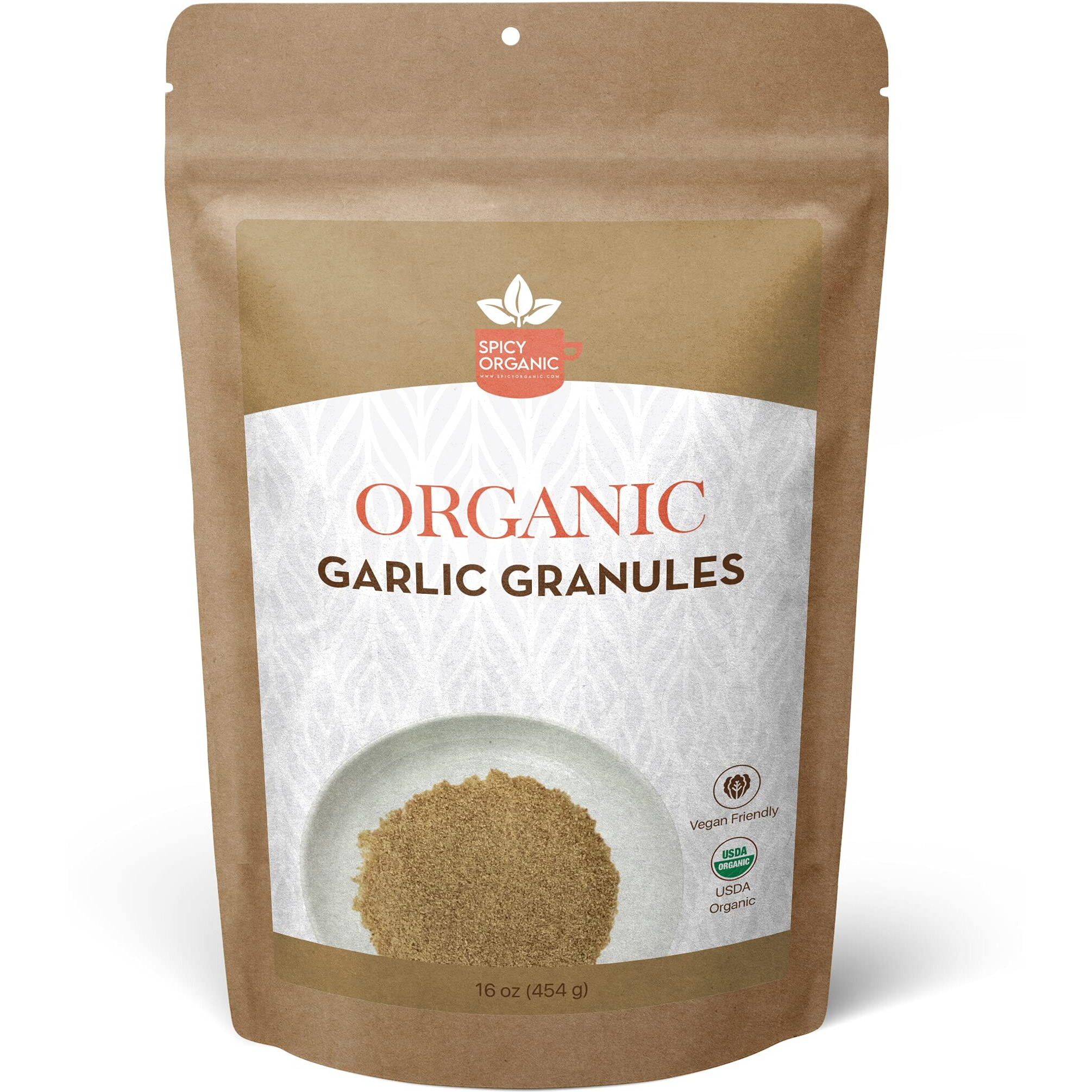 Spicy Organic Garlic Granules - 100% Usda Organic- Premium Quality Granulated Garlic Powder For Mouthwatering Rubs On Beef, Pork, Fish, Poultry, And Delicious Sauces - 16Oz