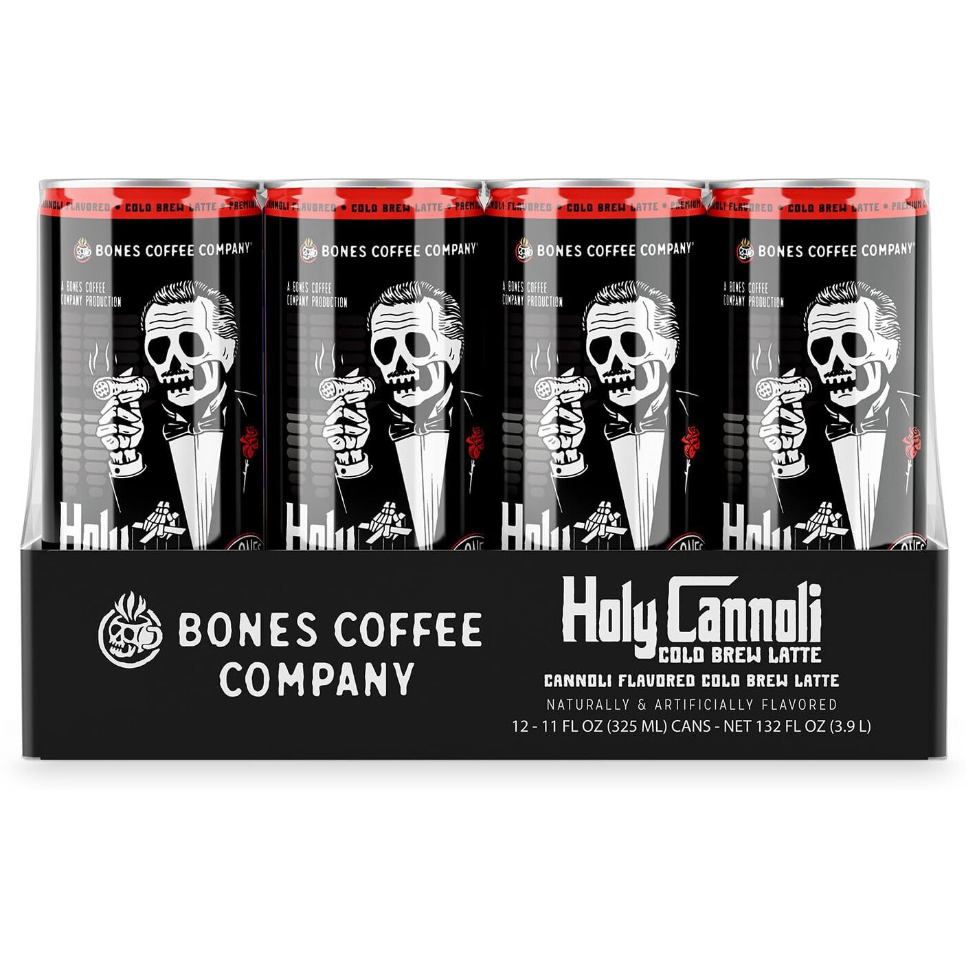 Bones Coffee Company Holy Cannoli Cold Brew Latte Flavored Coffee | 100% Ready To Drink Cold Brew Coffee Can | Cannoli In Cans | 11 Fl Oz Can (12 Pack)