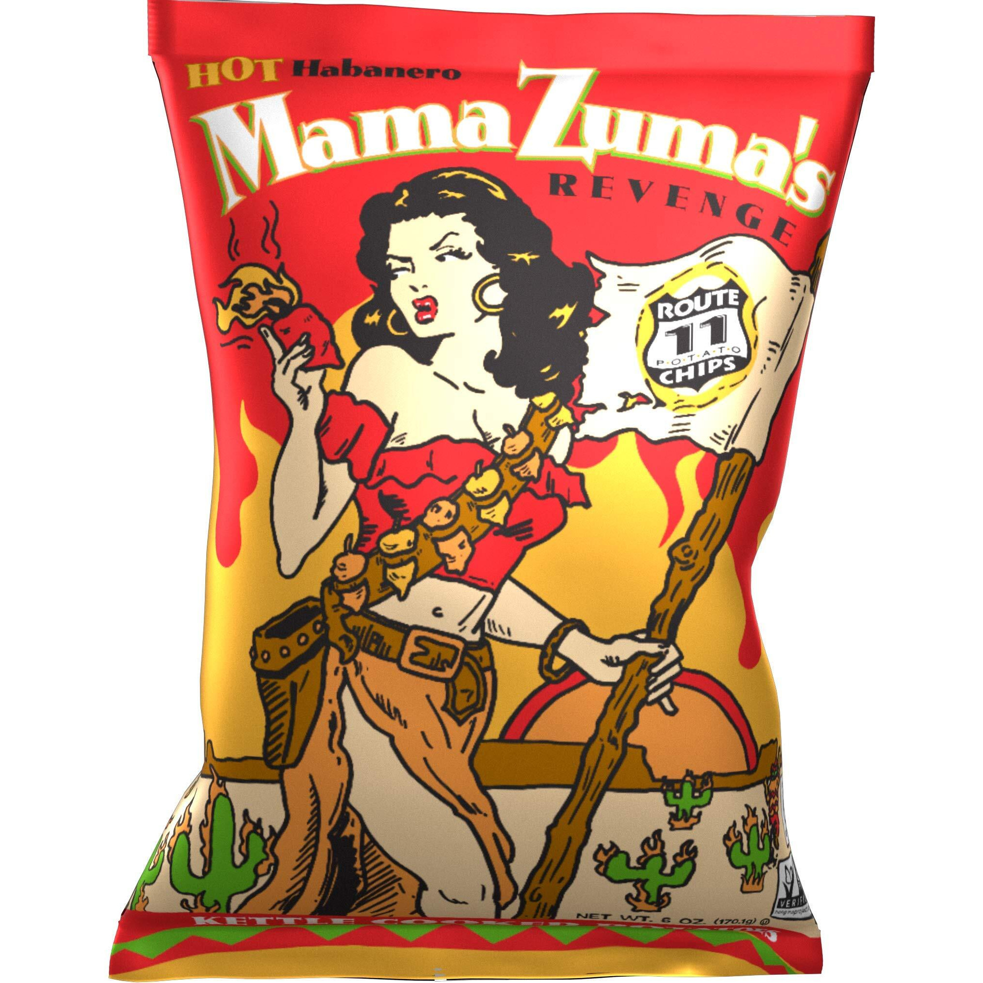 Route 11 Potato Chips  Mama Zuma's Revenge (4 Bags (6 Oz Each)) Hot Habanero Jalapeno Spicy Chips