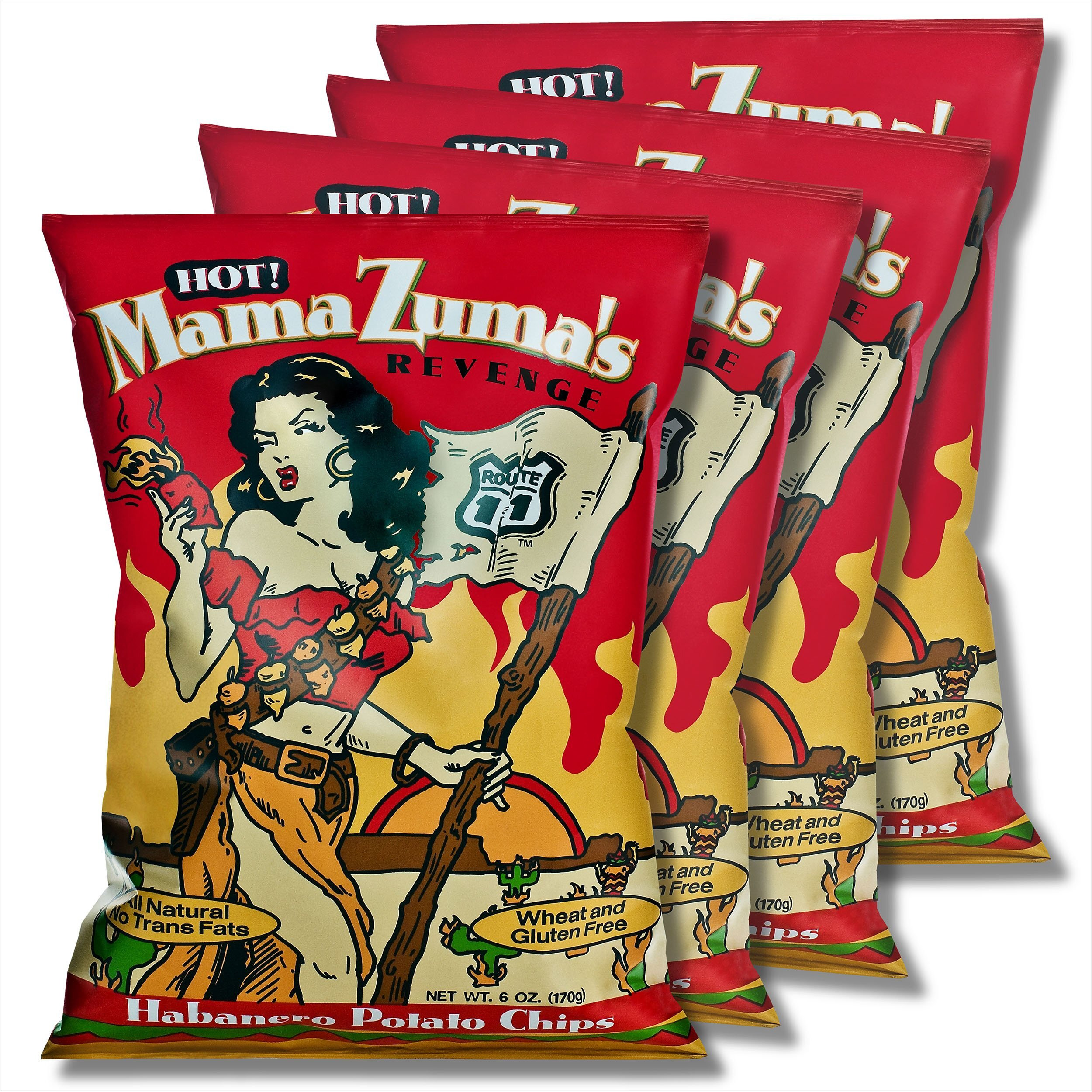 Route 11 Potato Chips  Mama Zuma's Revenge (4 Bags (6 Oz Each)) Hot Habanero Jalapeno Spicy Chips