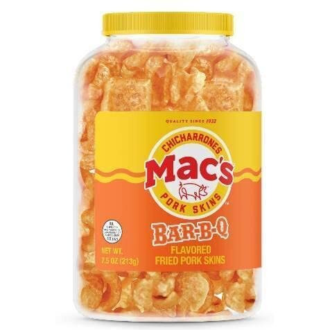 Mac's Bbq Pork Skin Canisters, Organic, Gluten Free, Keto Friendly, 7.5Oz (Pack Of 3)