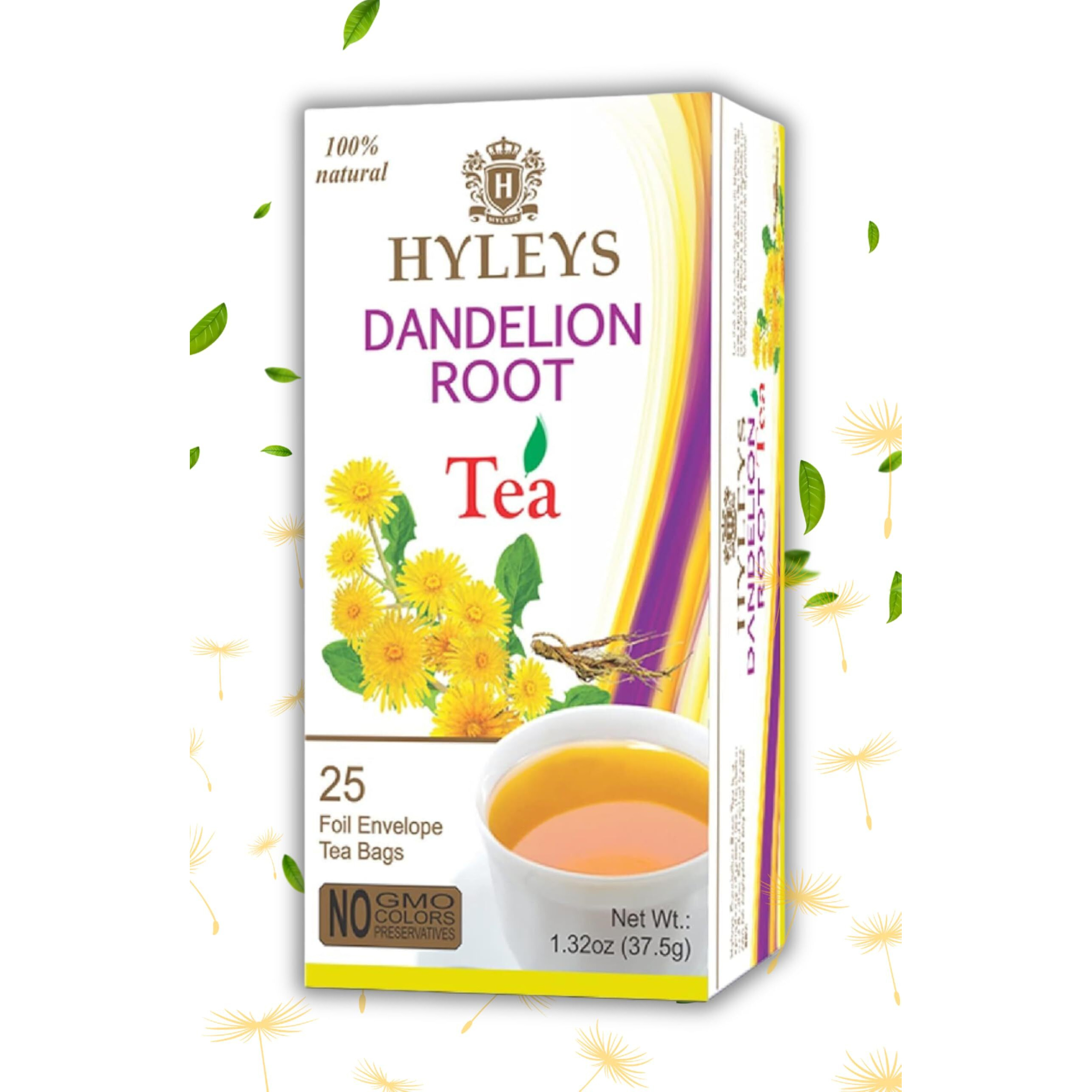 Hyleys Dandelion Root & Green Tea With Milk Thistle And Licorice Root - Herbal Detox Blend - 25 Tea Bags