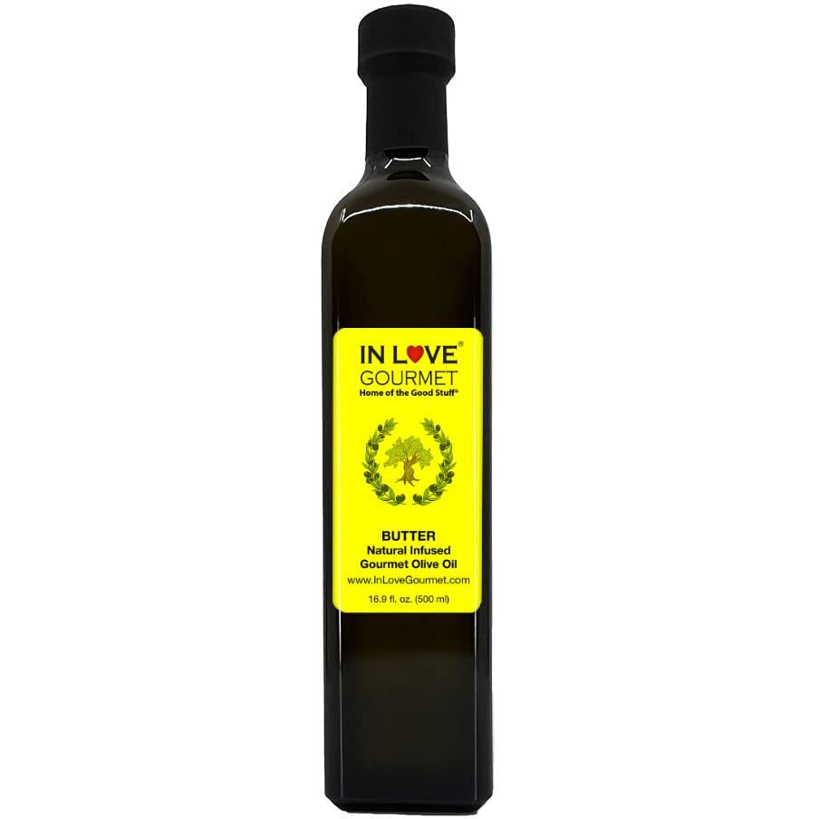 In Love Gourmet Extra Virgin Olive Oil Butter Natural Flavor Infused Gourmet Olive Oil 500Ml/16.9Oz Awesome Buttery Flavored Extra Virgin Olive Oil.