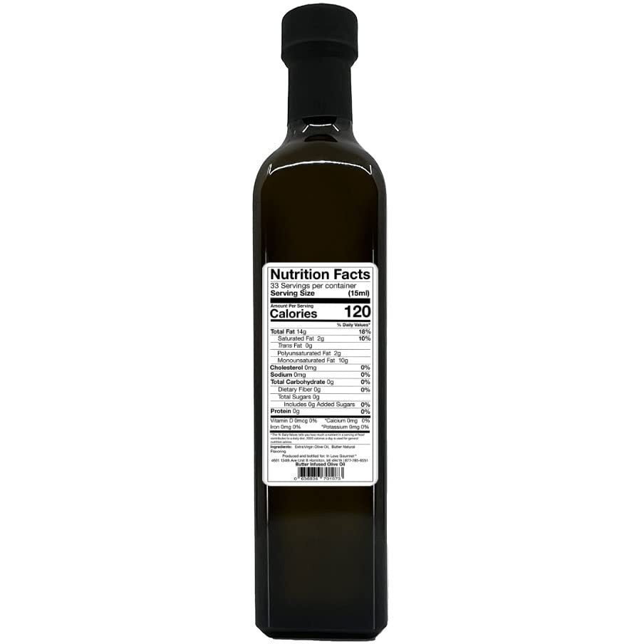 In Love Gourmet Extra Virgin Olive Oil Butter Natural Flavor Infused Gourmet Olive Oil 500Ml/16.9Oz Awesome Buttery Flavored Extra Virgin Olive Oil.