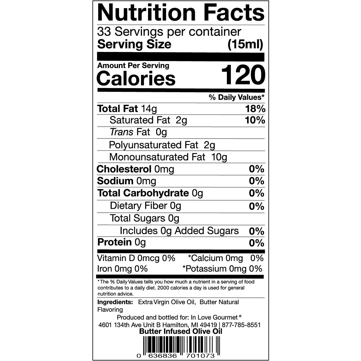 In Love Gourmet Extra Virgin Olive Oil Butter Natural Flavor Infused Gourmet Olive Oil 500Ml/16.9Oz Awesome Buttery Flavored Extra Virgin Olive Oil.