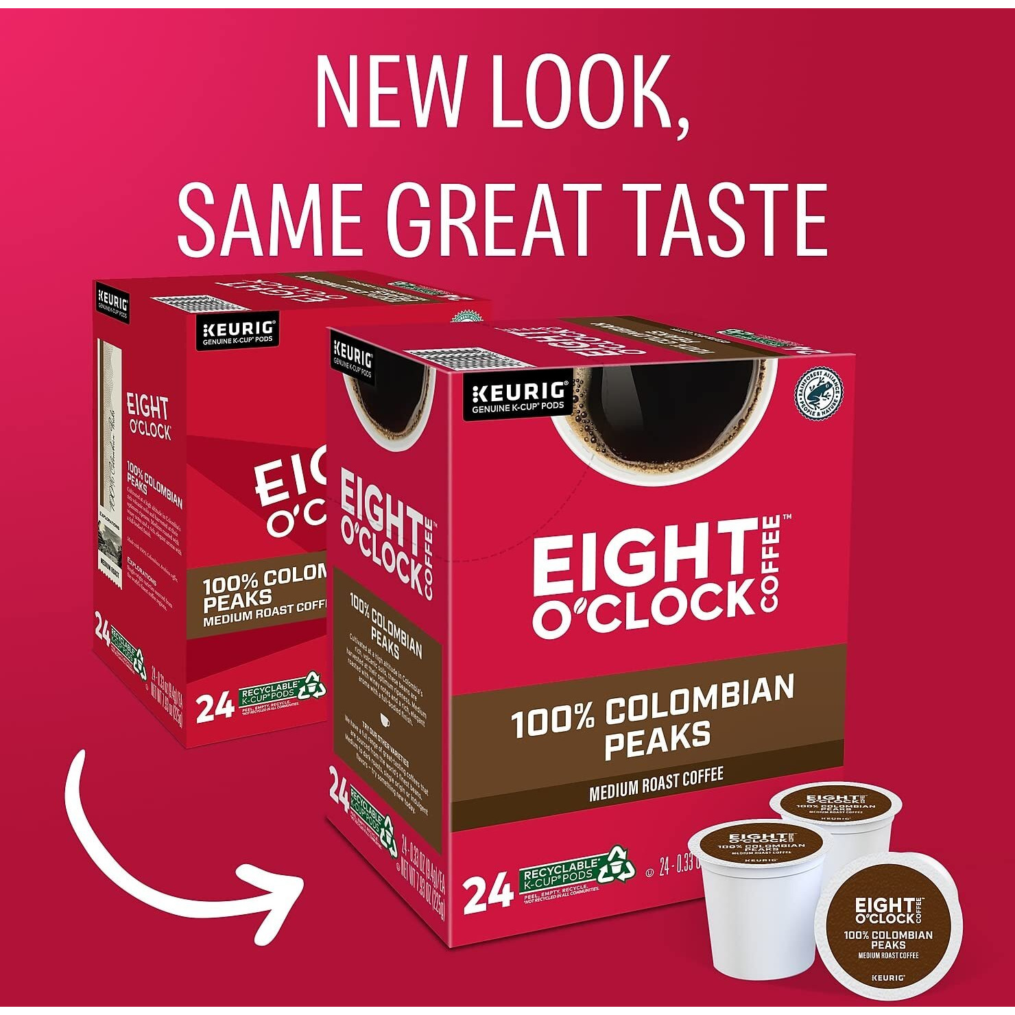 Eight O'Clock Coffee Colombian Peaks, Single-Serve Keurig K-Cup Pods, Medium Roast Coffee, 24 Count