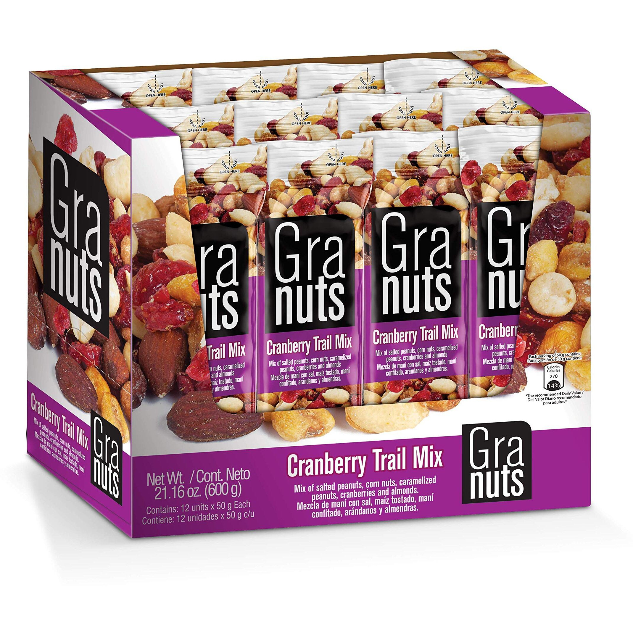 Granuts Cranberry Trail Mix | Caramelized Peanuts | Crunchy Corn Nuts + Almonds | Soft Cranberries | Salty + Sweet Flavors | On-The-Go Snack | 1.76 Oz (12 Inner Packs)