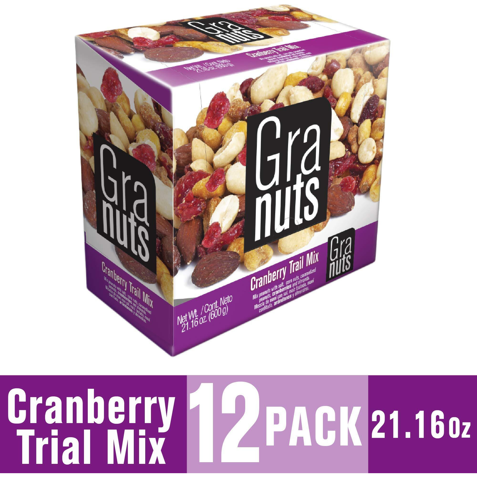 Granuts Cranberry Trail Mix | Caramelized Peanuts | Crunchy Corn Nuts + Almonds | Soft Cranberries | Salty + Sweet Flavors | On-The-Go Snack | 1.76 Oz (12 Inner Packs)