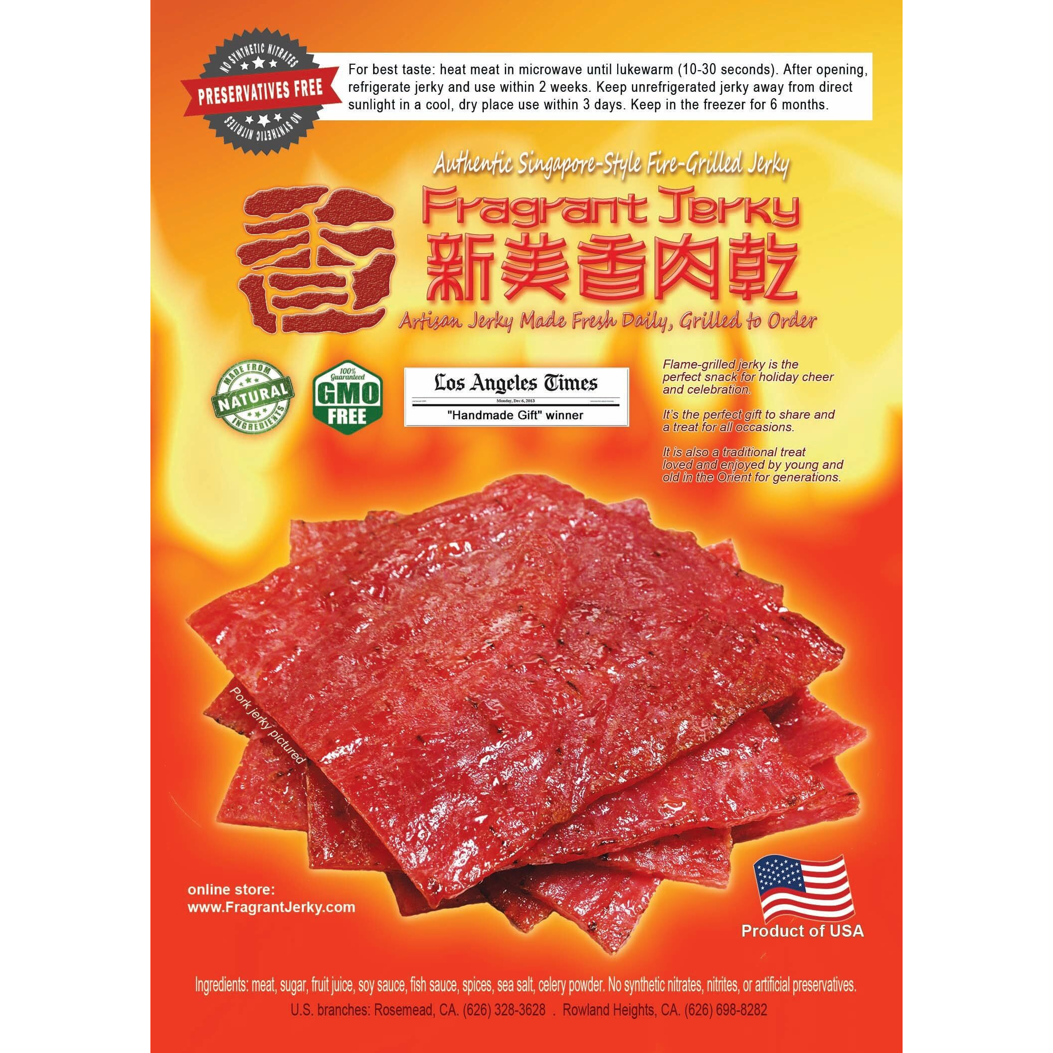 Singapore Street Food, Fire-Grilled Tender Pork Jerky (Original Flavor - Square Shaped 12Oz) *Grilled Fresh To Your Order *Shipped The Same Day - L.A. Times "&quotHandmade Gift"" Winner