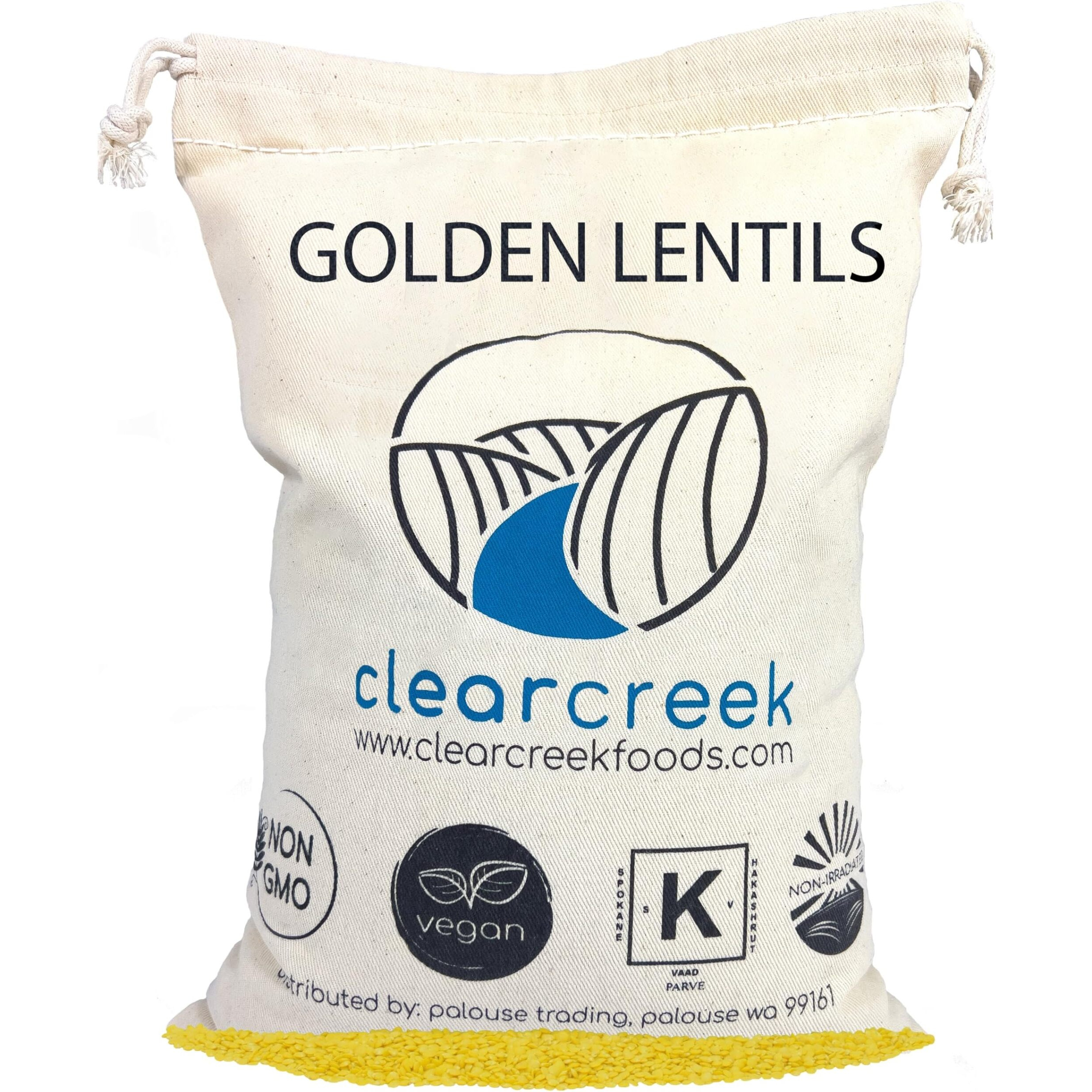 Montana Whole Golden Lentils | 4 Lb Linen Drawstring Bag | Non-Gmo | Kosher | Vegan | Non-Irradiated (Will Sprout) | Yellow Lentils