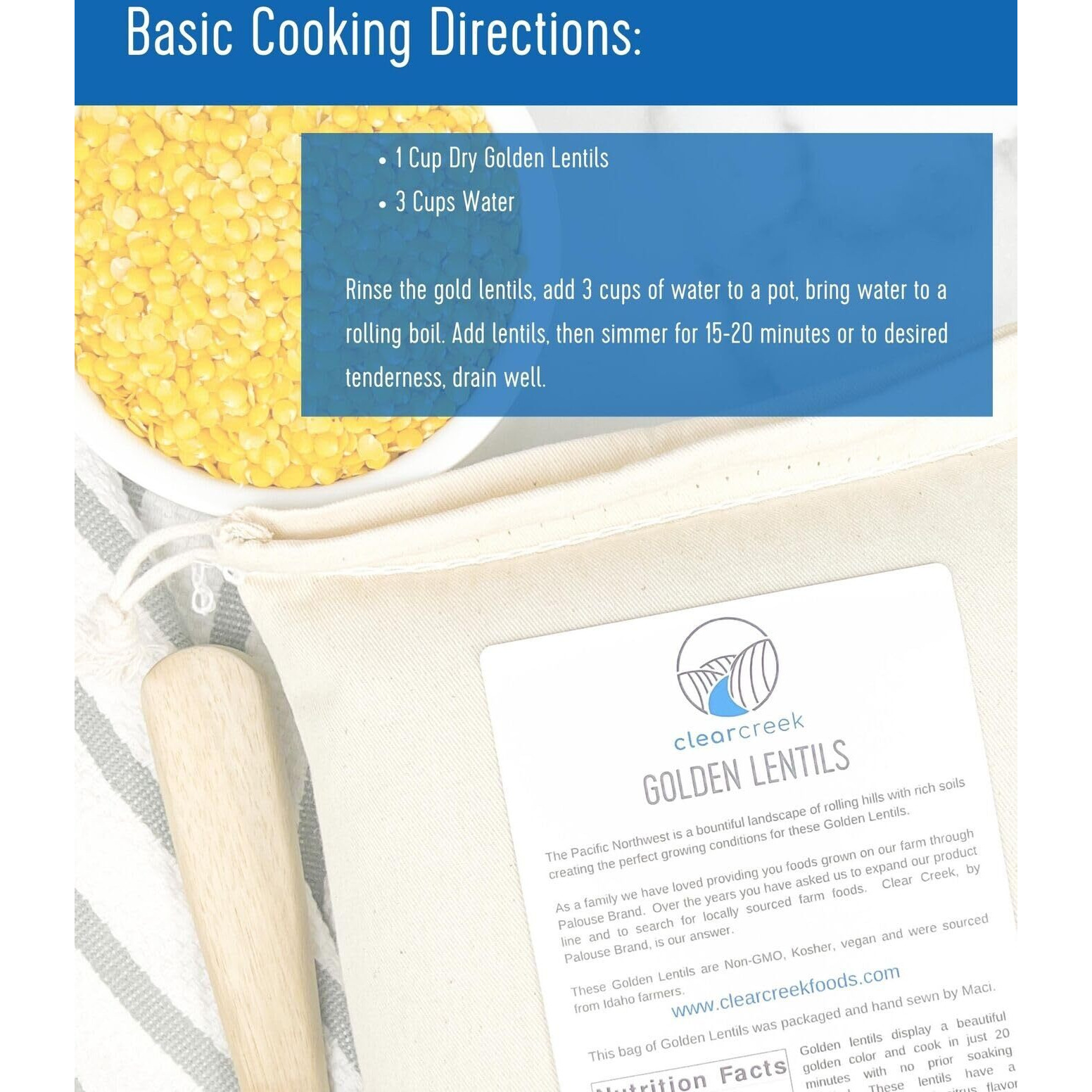 Montana Whole Golden Lentils | 4 Lb Linen Drawstring Bag | Non-Gmo | Kosher | Vegan | Non-Irradiated (Will Sprout) | Yellow Lentils