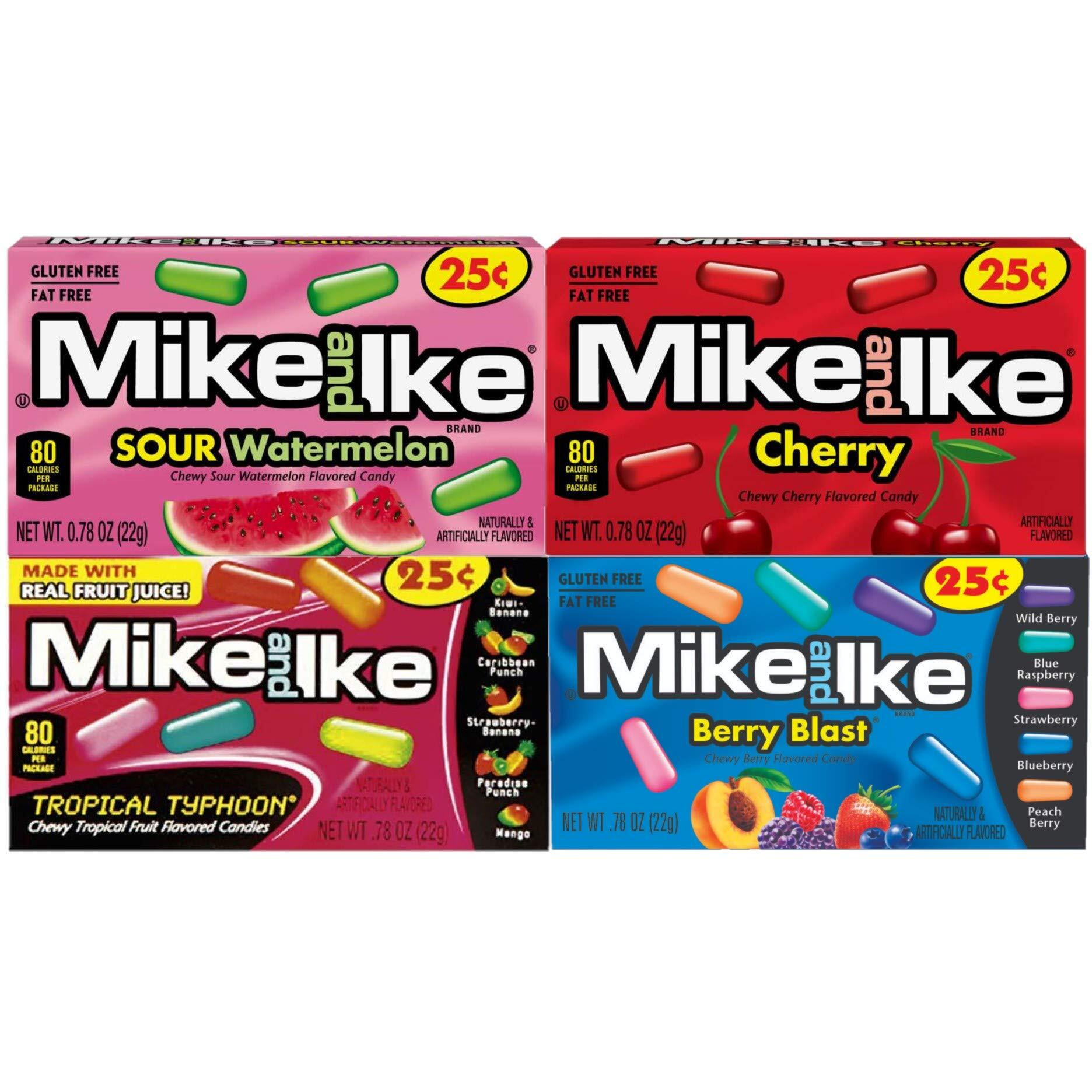 Mike & Ike Chewy Candy Variety Pack | Berry Blast, Tropical, Watermelon, Cherry | 0.78 Ounce (Pack Of 24)