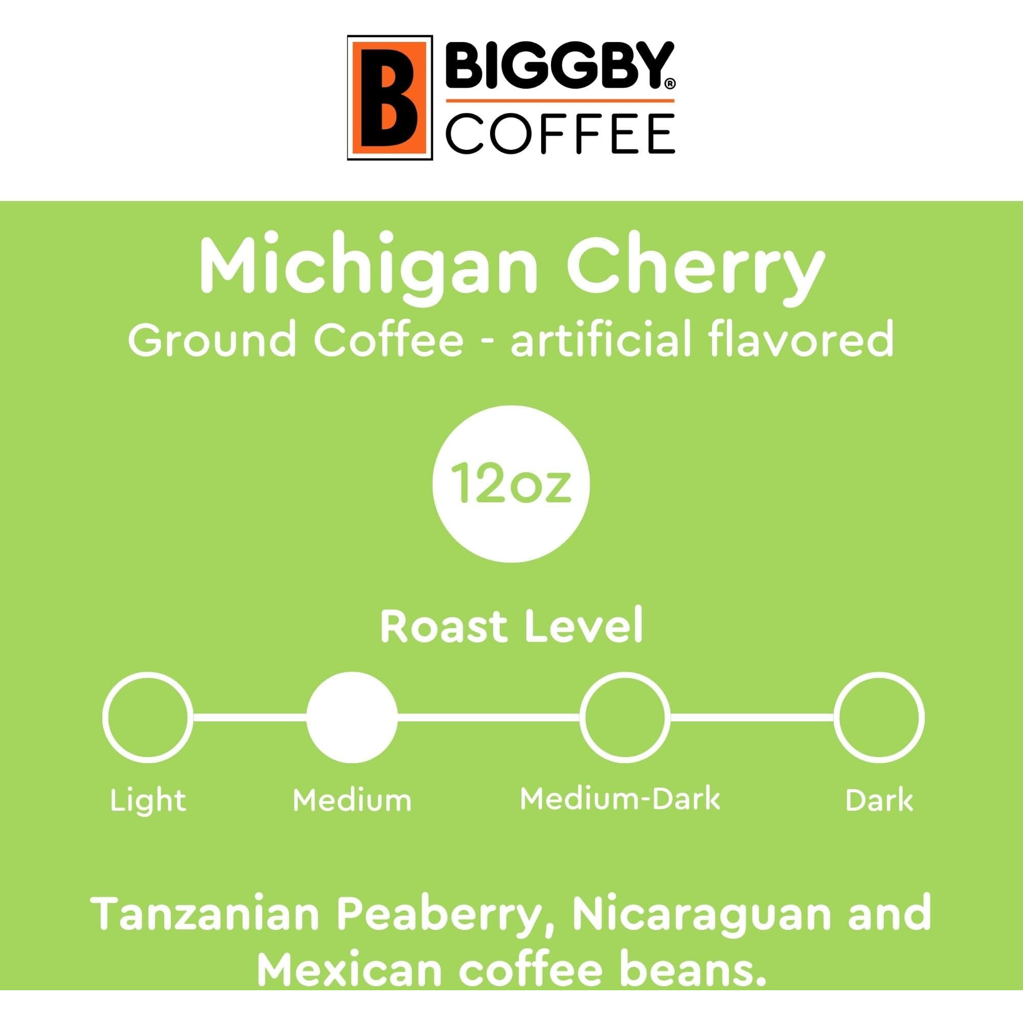 Biggby Coffee Ground Roasted Coffee | Medium Roast Michigan Cherry Flavor, 12Oz Bag | Flavored Coffee Grounds Bagged In Usa | Perfect For Coffee Maker, Pour Over, Or French Press