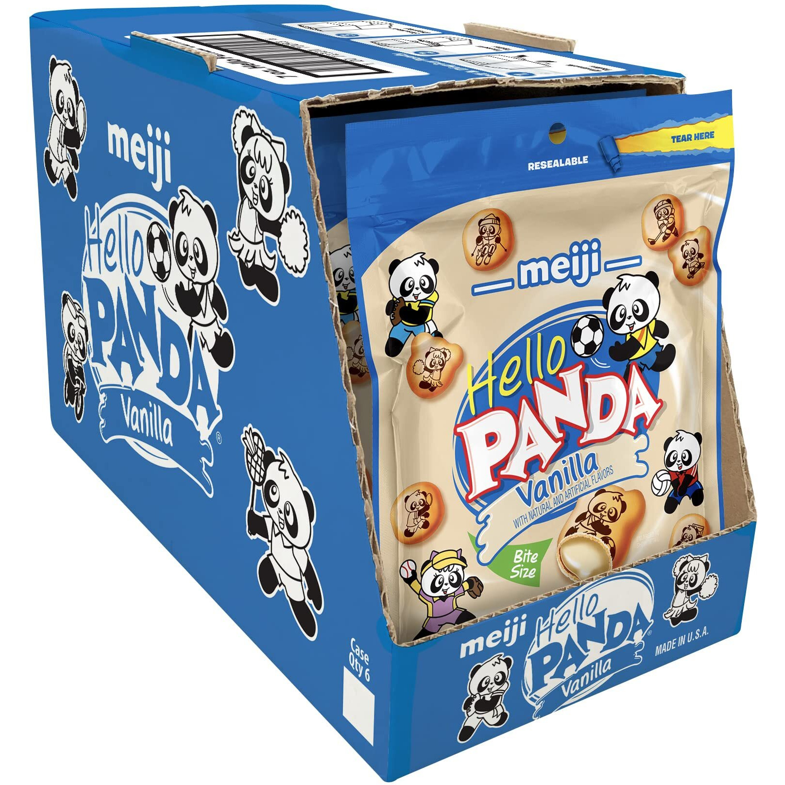 Meiji Hello Panda Cookies, Vanilla Crme Filled - 7 Oz, Pack Of 6 - Bite Sized Cookies With Fun Panda Sports