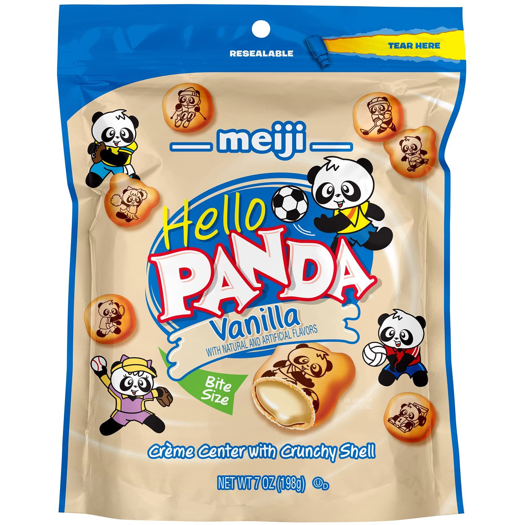 Meiji Hello Panda Cookies, Vanilla Crme Filled - 7 Oz, Pack Of 6 - Bite Sized Cookies With Fun Panda Sports