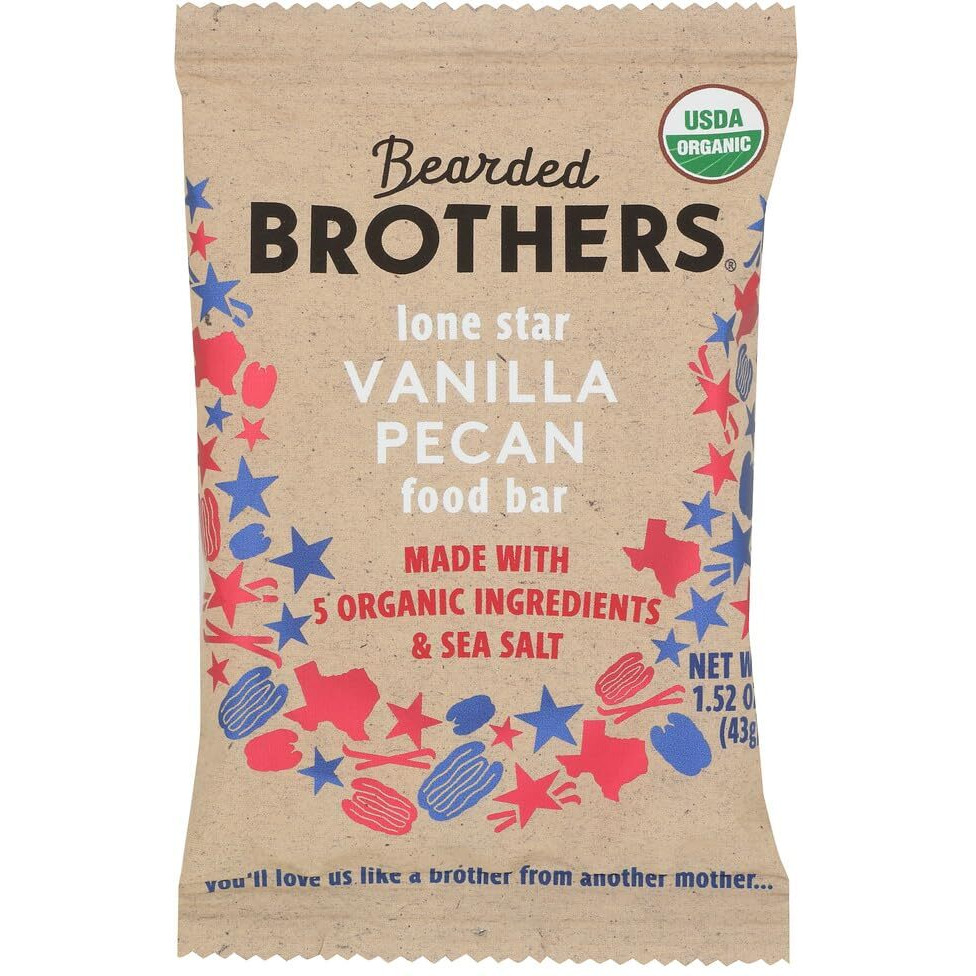 Bearded Brothers Organic Vegan Protein Energy Bars - Gluten Free, Paleo, Fiber, Whole 30 | Non Gmo, Soy Free, Low Snacks | 12 Pack Vanilla Pecan