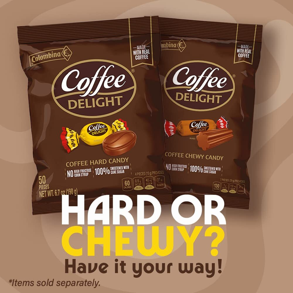 Colombina Coffee Delight Hard Candy - Pack Of 50 Gluten Free Coffee-Flavored Candies Made W/Real Colombian Coffee (50 Count) (6.7Oz - 190G) (4 Pack)