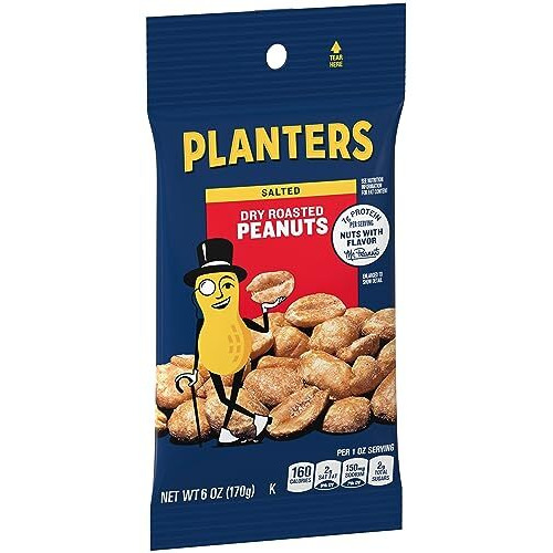 Planters Dry Roasted Peanuts, 6 Oz Bag (Pack Of 12)