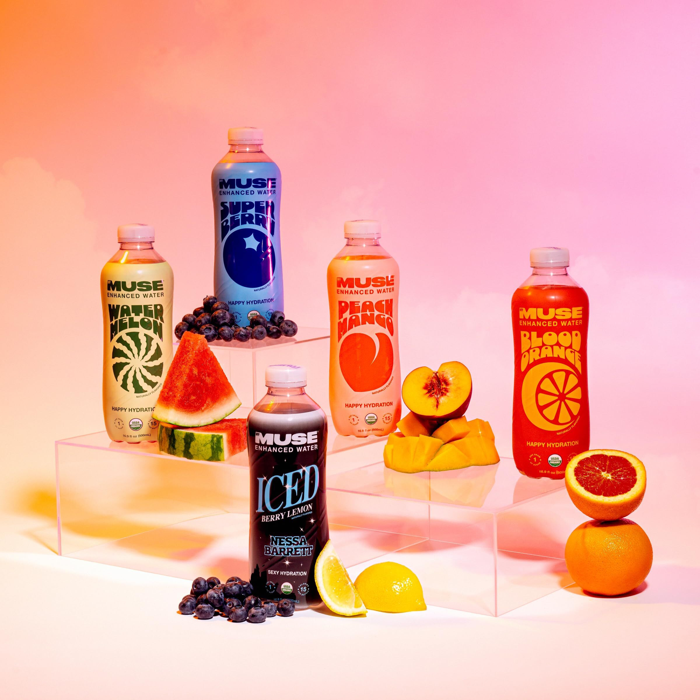 Mymuse Organic Enhanced Flavored Water, Ice Berry Lemon, 16.9 Fl Oz Bottle (12 Pack), 1G Of Sugar, Immune Support With Zinc & Elderberry, Antioxidants Vitamin E, Low Calories, Usda Organic