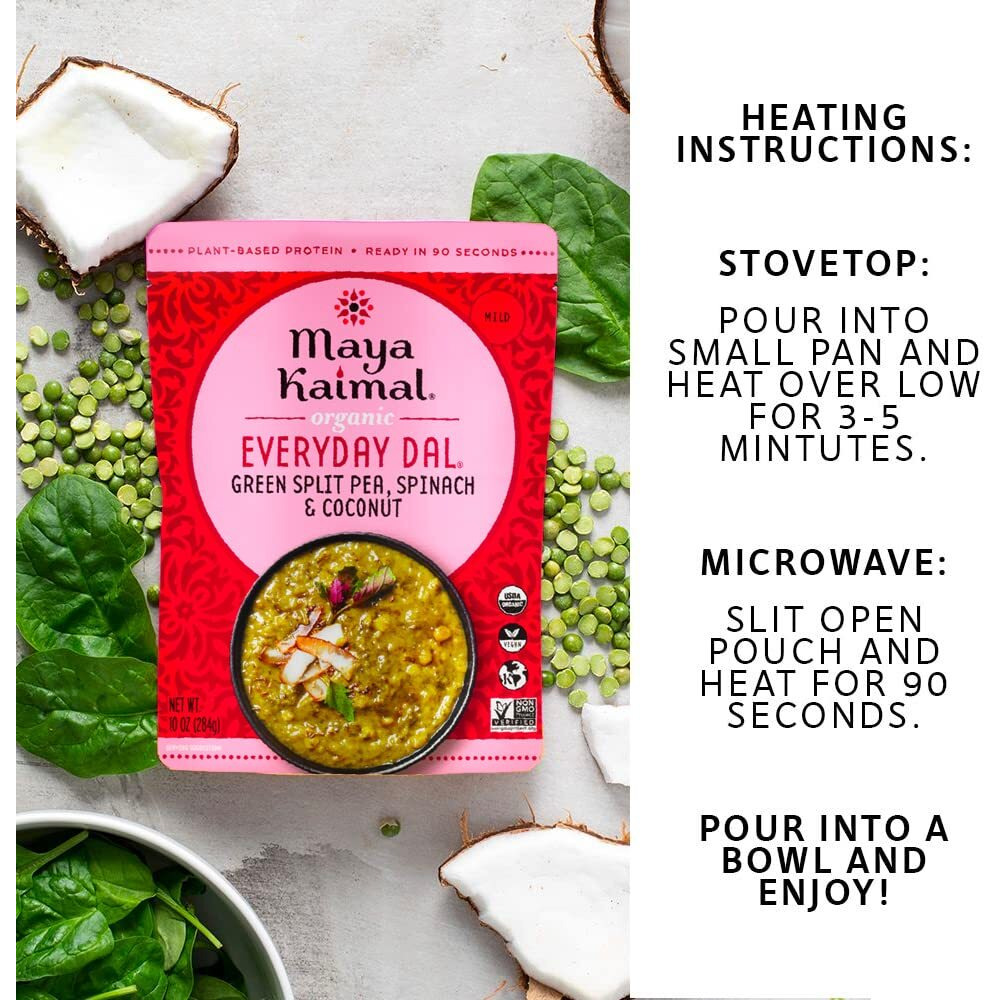 Maya Kaimal Foods - Organic Indian Everyday Dal - Variety Pack 10Oz - Red Lentil, Black Lentil, Green Split Pea - Fully Cooked - Vegan - Microwavable - Ready To Eat Meals - Pack Of 3