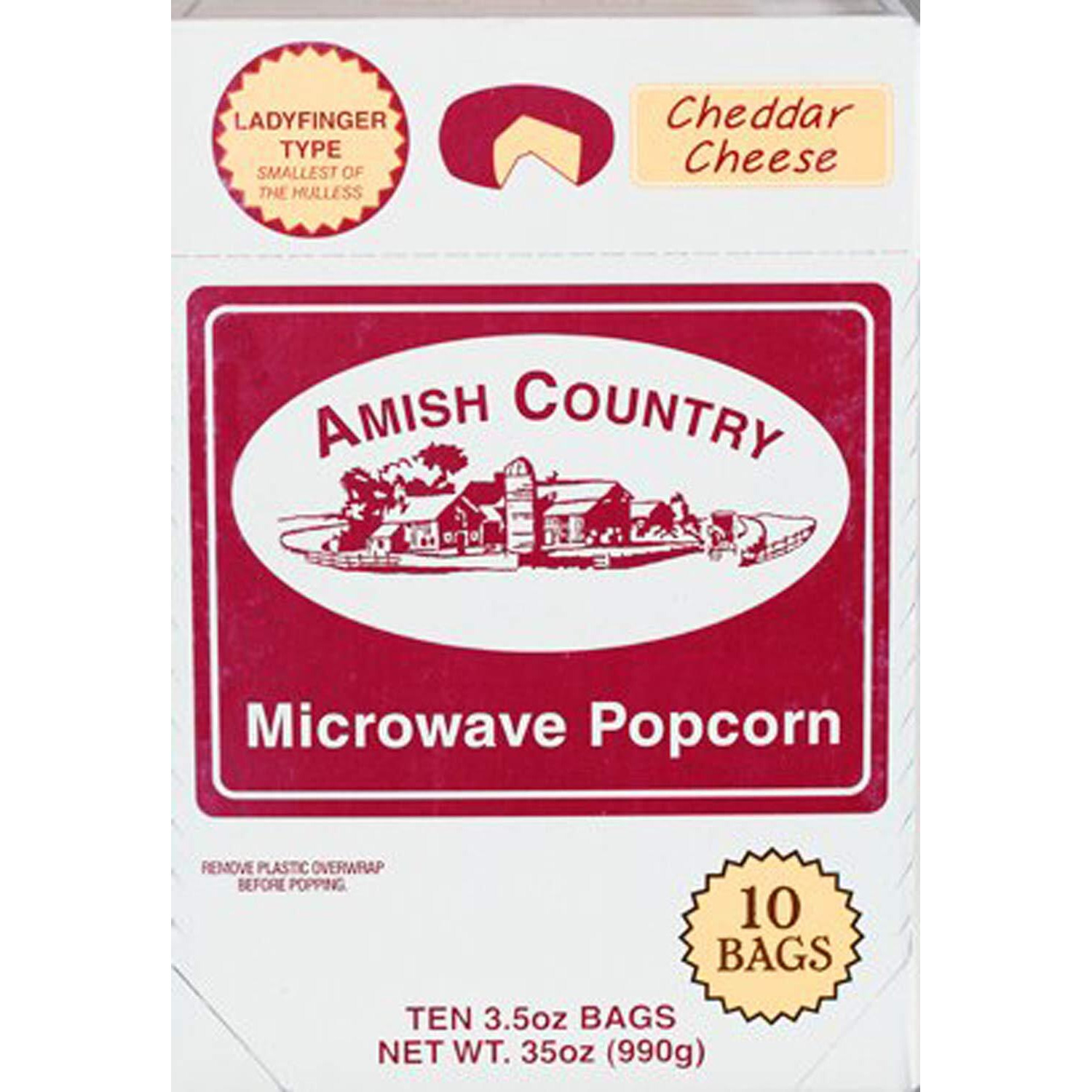 Amish Country Popcorn | Old Fashioned Microwave Popcorn | 10 Bags Cheddar Cheese Ladyfinger | Non-Gmo, Gluten Free, Microwaveable And Kosher (10 Bags)