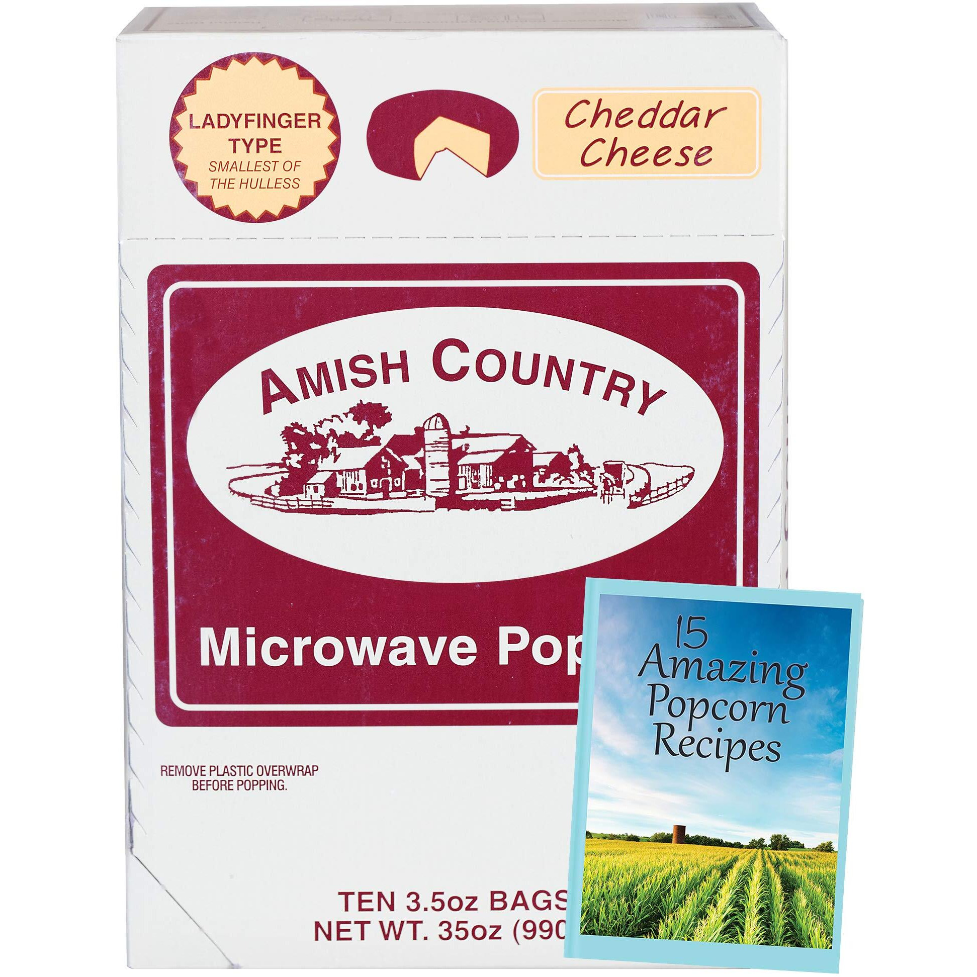 Amish Country Popcorn | Old Fashioned Microwave Popcorn | 10 Bags Cheddar Cheese Ladyfinger | Non-Gmo, Gluten Free, Microwaveable And Kosher (10 Bags)