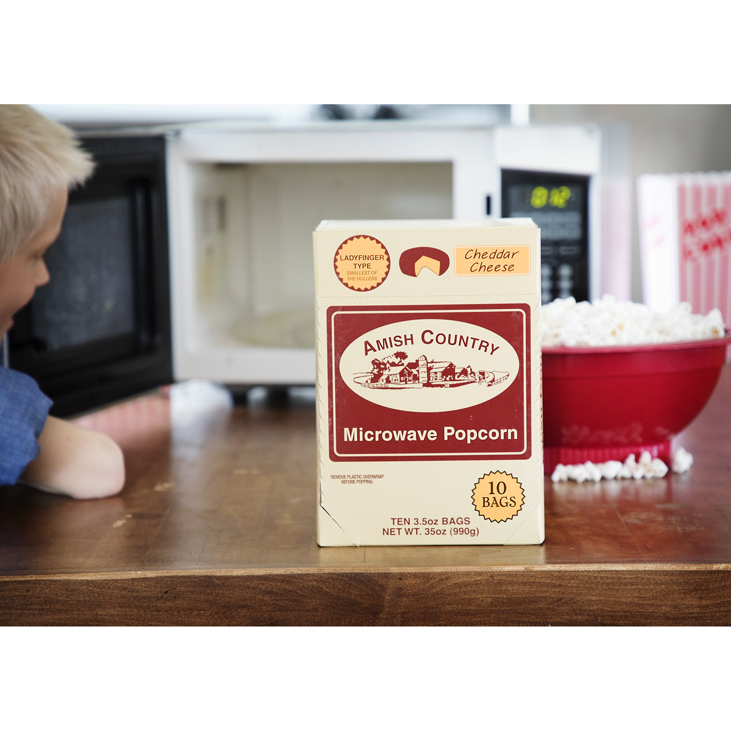 Amish Country Popcorn | Old Fashioned Microwave Popcorn | 10 Bags Cheddar Cheese Ladyfinger | Non-Gmo, Gluten Free, Microwaveable And Kosher (10 Bags)