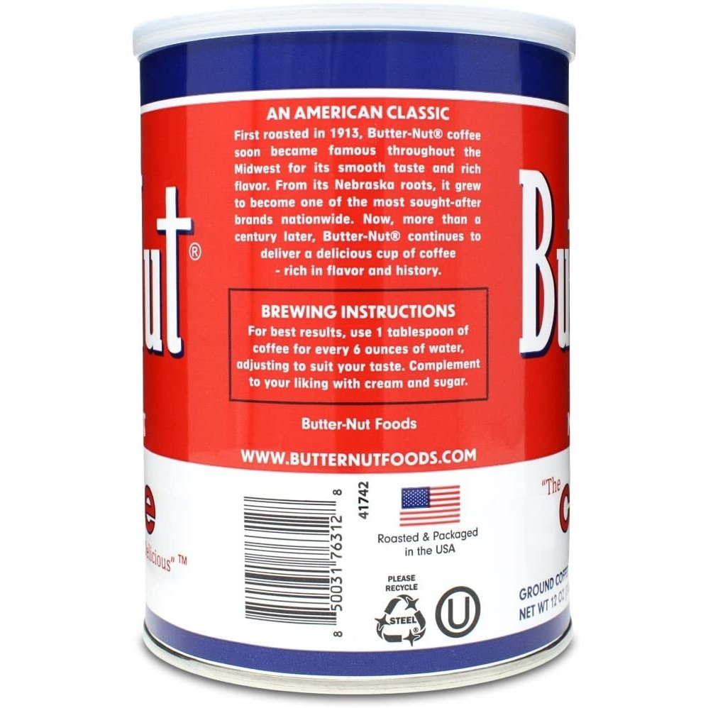 Butter-Nut Original Blend Ground Coffee, Medium Roast, 12 Ounce Steel Can (Pack Of 6)