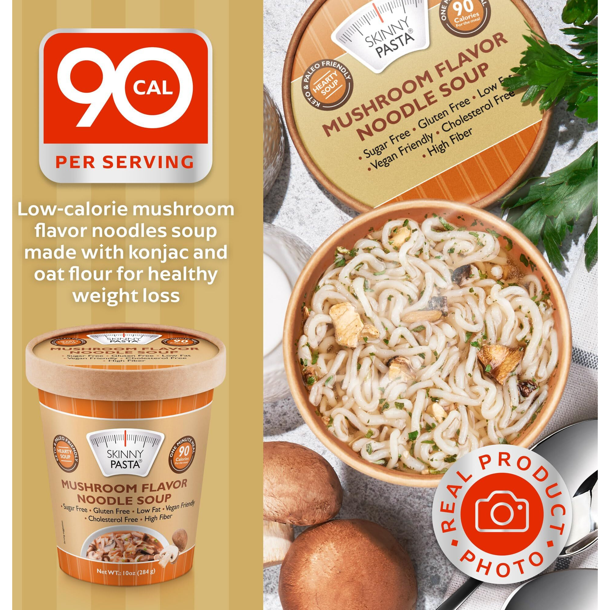 Skinny Pasta Healthy Shirataki Noodle Mushroom Soup | Ultra-Low Calorie Konjac Noodles Ramen For Weight Loss | High Fiber, Carb Free, Keto & Paleo Friendly Vegan Noodles Instant Soup | 6 Pack