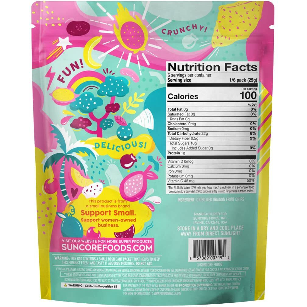 Suncore Foods Red Dragon Fruit Chips & Snacks, 5.32Oz (1 Pack), Gluten Free, Non-Gmo