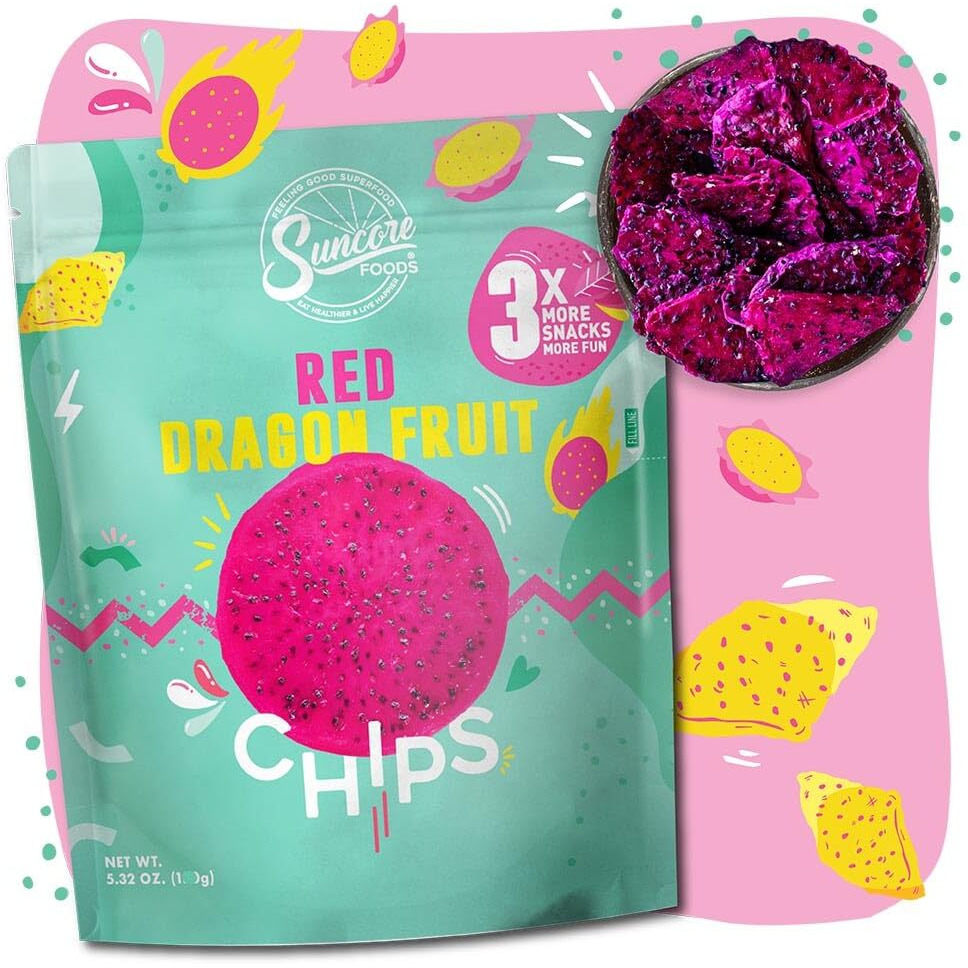 Suncore Foods Red Dragon Fruit Chips & Snacks, 5.32Oz (1 Pack), Gluten Free, Non-Gmo