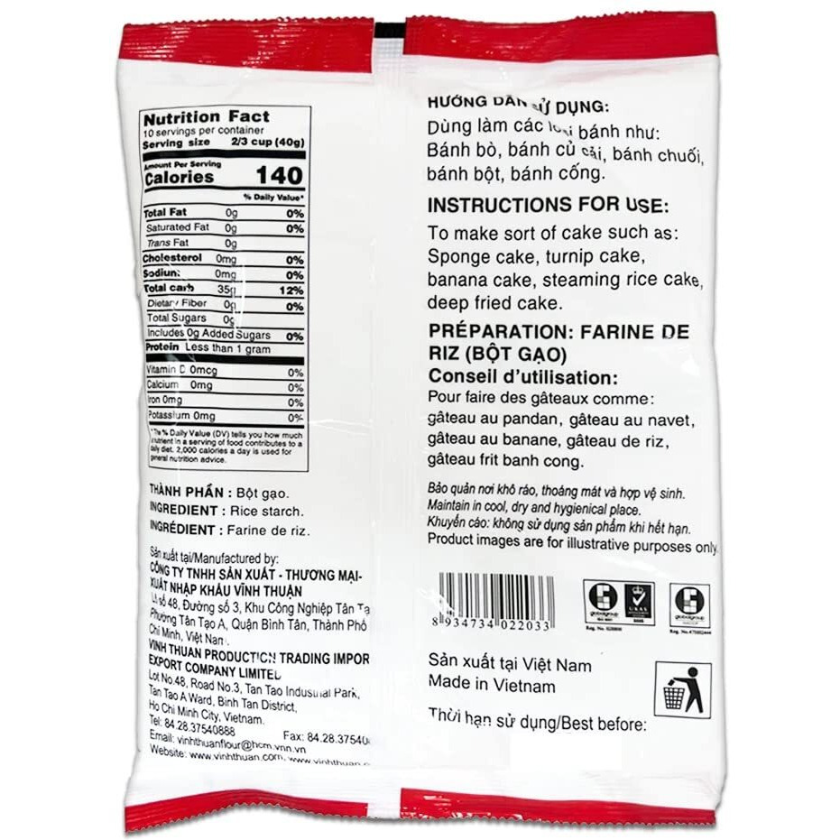 Vinh Thuan - Rice Starch - Gluten Free - Bot Gao, 1 Bag (14.1 Oz)