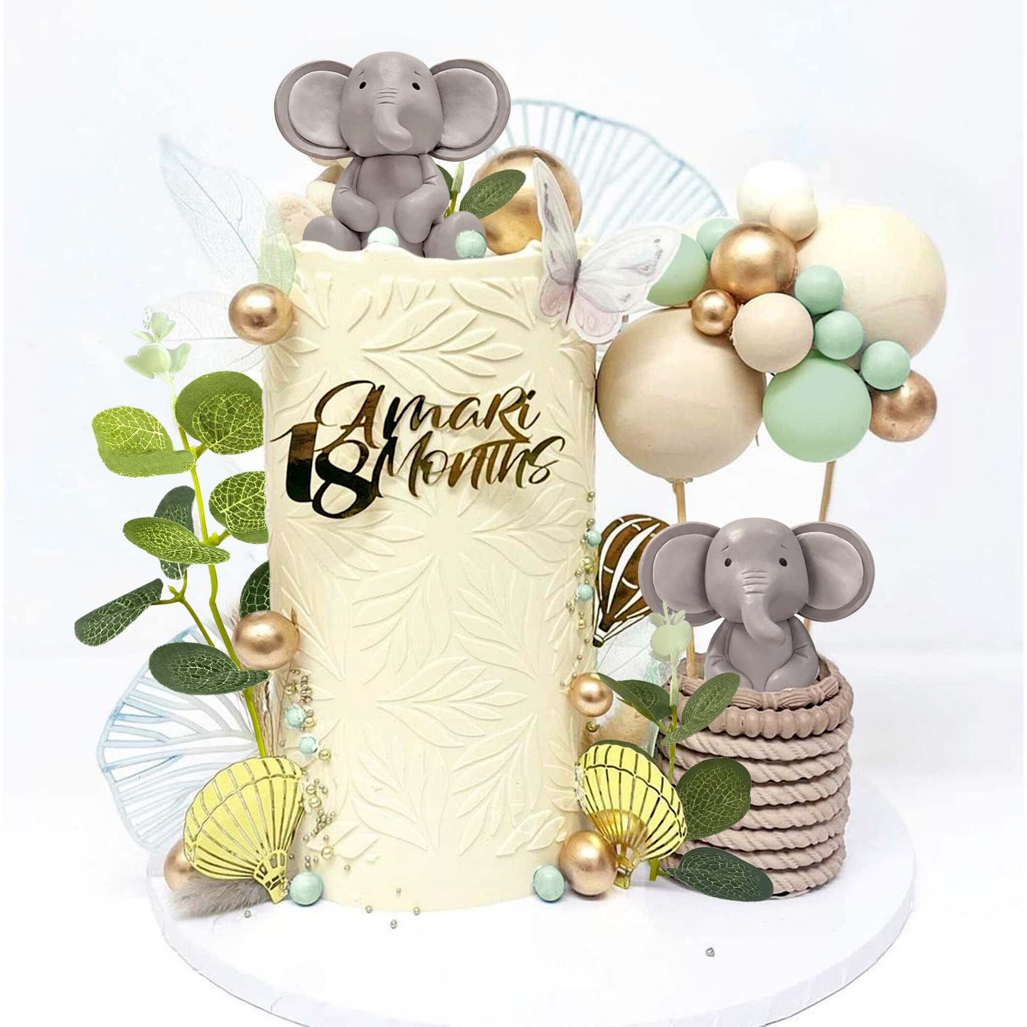 26 Pcs Elephant Cake Decoration Pearl Balls Cake Picks Eucalyptus Leaves Decoration Elephant Baby Shower Cake Decoration