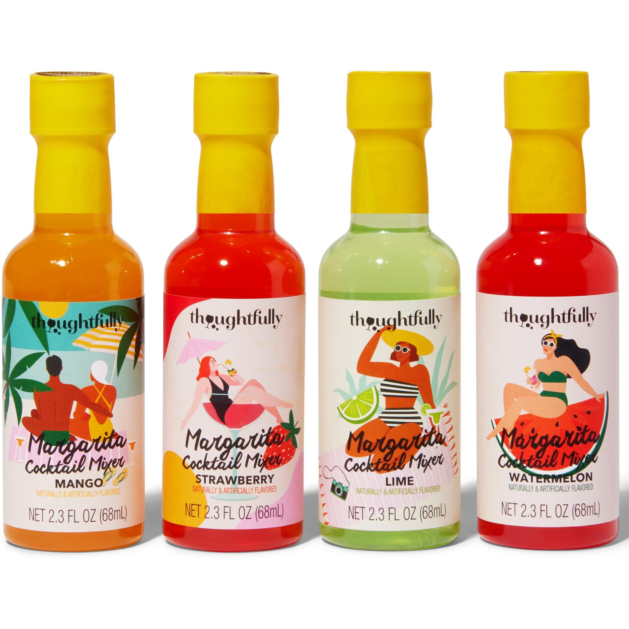 Thoughtfully Cocktails, Margarita Mixer Gift Set, 2.3 Ounces Each, Flavors Include Blood Orange, Strawberry, Mango, Watermelon, And Lime, Includes Rimming Salt, Pack Of 5 (Contains No Alcohol)