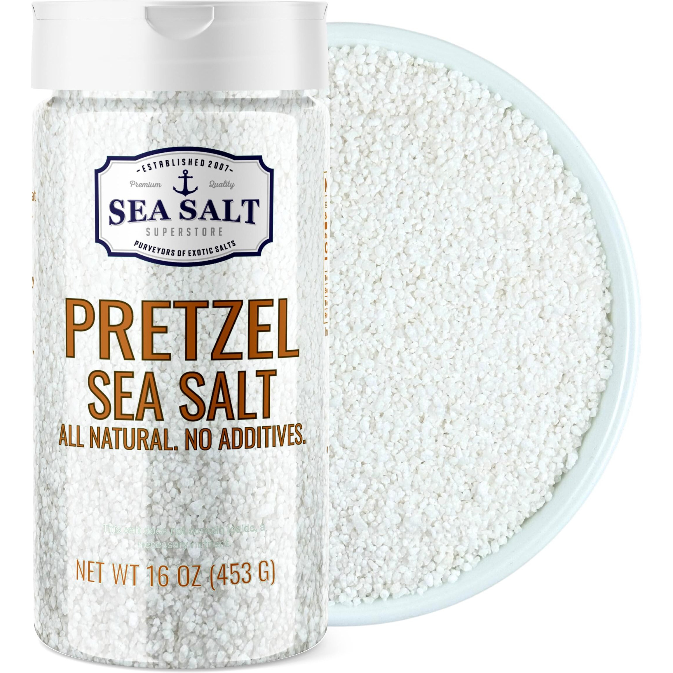 Pretzel Salt For Soft Pretzels, Food Grade Salt For Pretzels And Bagels, Heat Resistant Coarse Sea Salt For Soft Pretzel Dough, 1Lb Shaker - Sea Salt Superstore