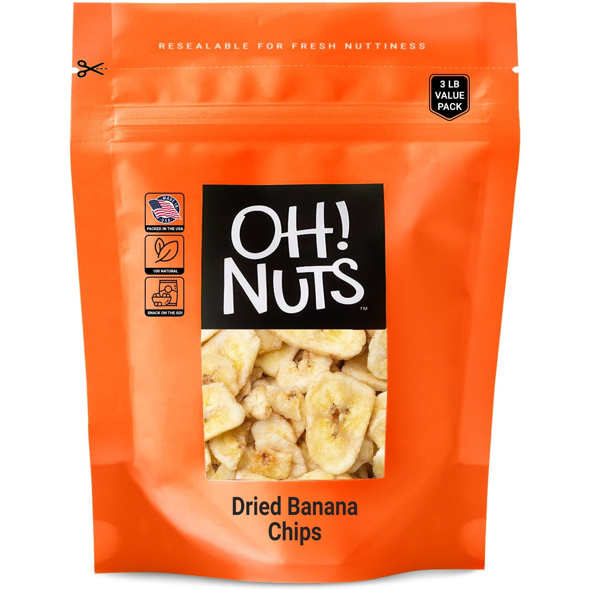 Dried Banana Chips | 3 Lb - Dried Fruit Slices | Light Sugar Added | Dehydrated Fruit Bites | Packed In New York Zip-Seal Bag For Exceptional Freshness By Oh Nuts
