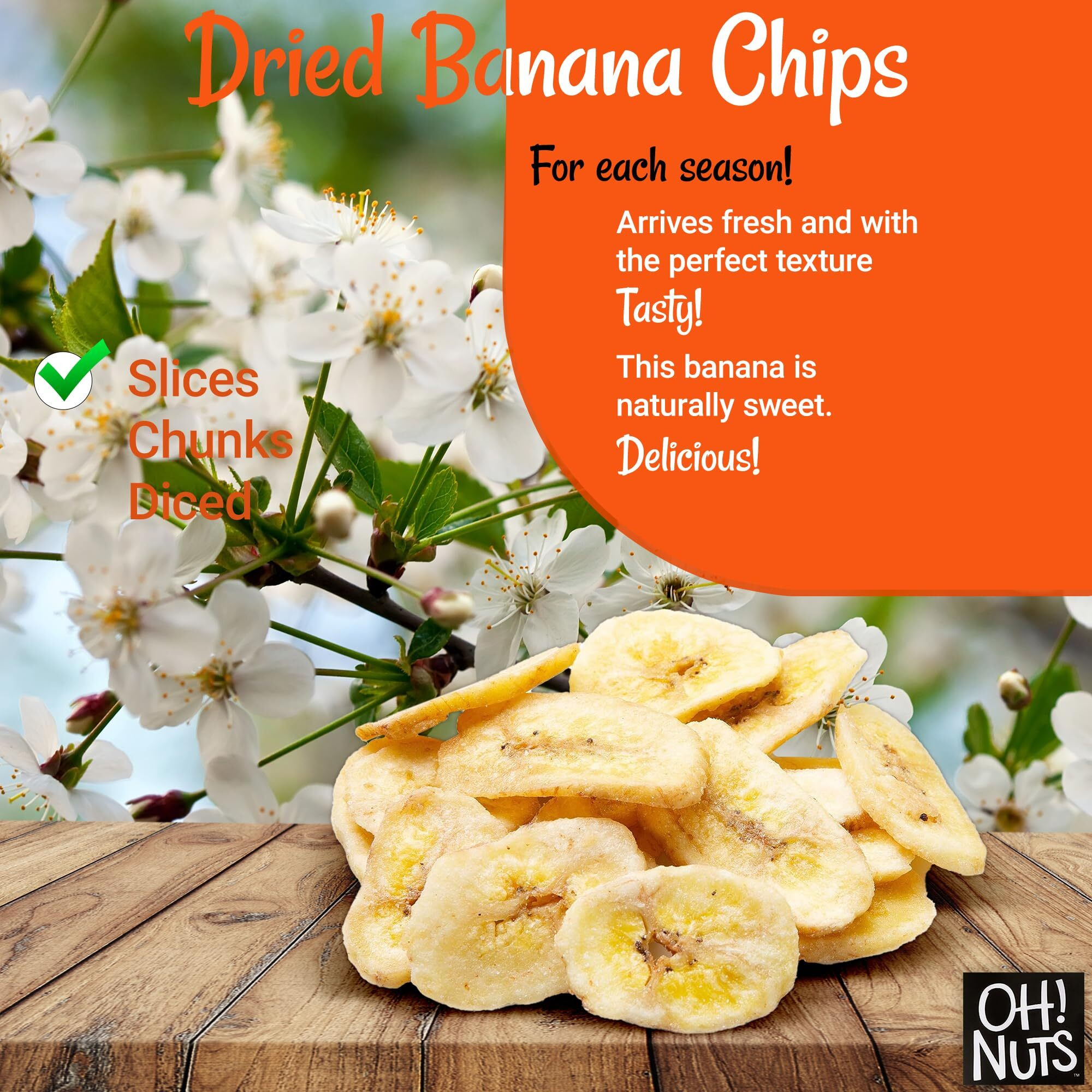 Dried Banana Chips | 3 Lb - Dried Fruit Slices | Light Sugar Added | Dehydrated Fruit Bites | Packed In New York Zip-Seal Bag For Exceptional Freshness By Oh Nuts