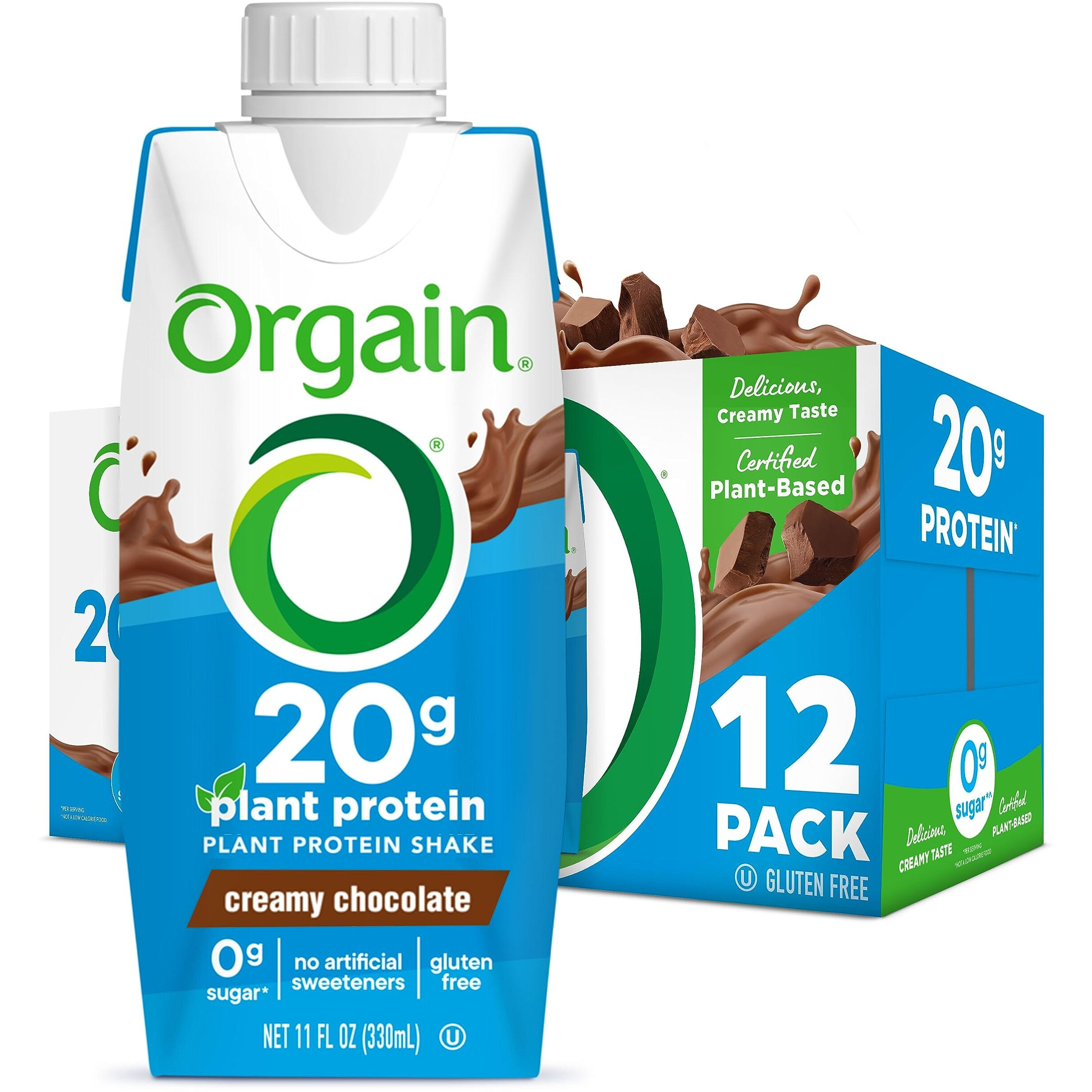 Orgain Organic Vegan Protein Shake, Creamy Chocolate - 20G Plant Based Protein, Ready To Drink, Fruits & Vegetables, Gluten Free, Kosher, No Soy Or Dairy Ingredients, 11 Fl Oz (Pack Of 12)